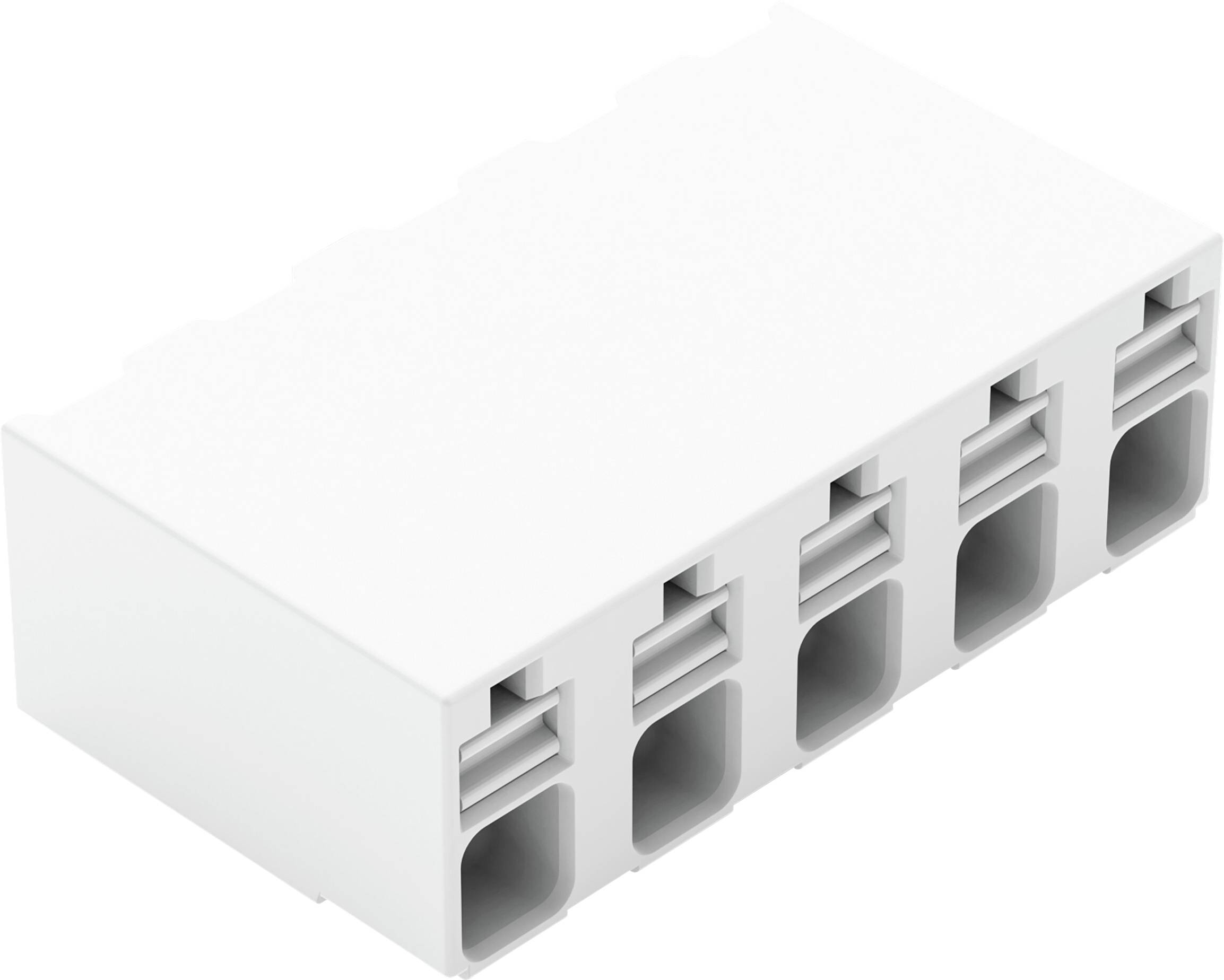 Ein schwarzer Kunststoffstecker mit mehreren Steckplätzen, die in einer Reihe angeordnet sind, wird für elektronische Schaltungsverbindungen verwendet.