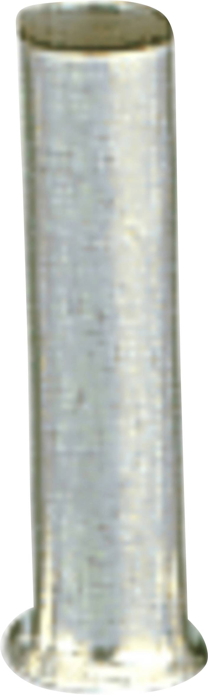 Eine Nahaufnahme eines metallischen zylindrischen Objekts, das einem kleinen Rohr oder einer Muffe ähnelt, mit einer ausgestellten Basis. Die Oberfläche wirkt leicht strukturiert.