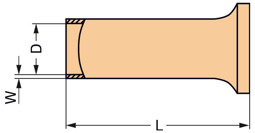 Diagramm eines zylindrischen Rohrabschnitts mit Abmessungen. Beschriftet mit 