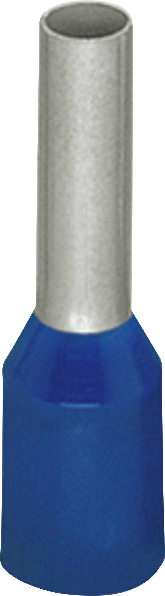 Ein blauer isolierter Drahtendhülse mit einer Metallhülse oben zur Beendigung von Elektrodrahten.