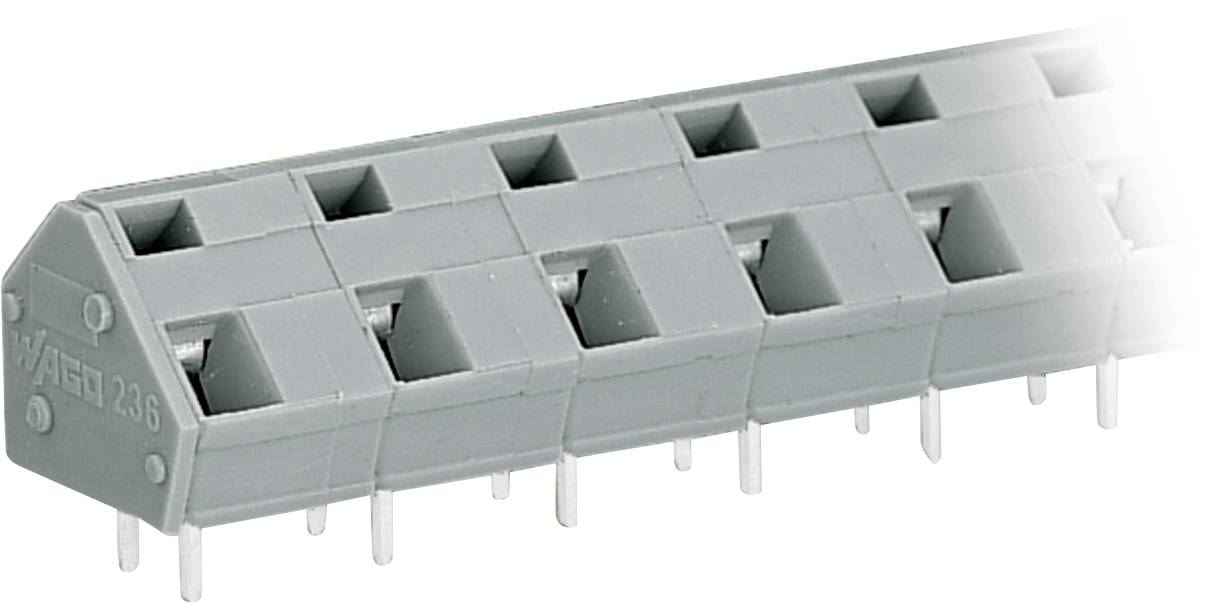 Ein graues elektronisches Bauteil mit mehreren Stiften auf einer Seite, mit der Bezeichnung 