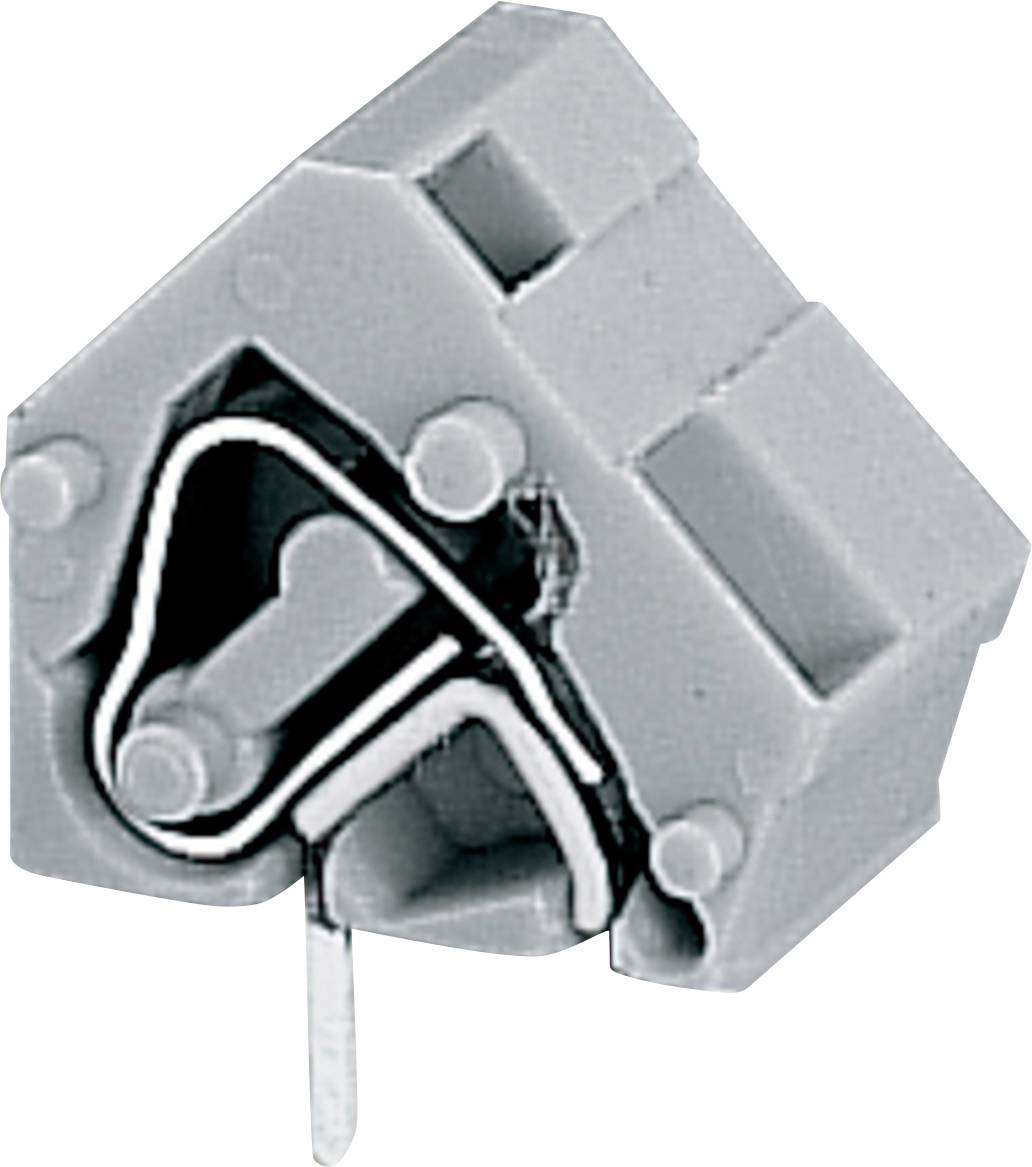 Ein kleines, graues elektrisches Bauteil mit Metallkontakten, möglicherweise ein Stecker oder Schalter, mit komplexem geometrischem Design.
