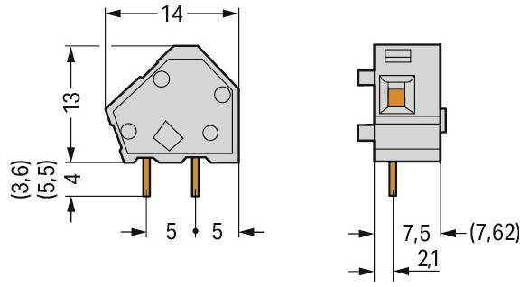 „Diagramm eines dreipoligen Steckverbinders mit Abmessungen. Die Draufsicht zeigt eine Breite von 8,2 mm und die Seitenansicht zeigt eine Höhe von 8,15 mm.