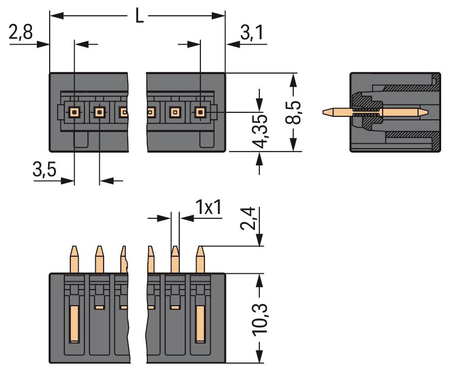 Kasten gefüllt mit zahlreichen grünen elektronischen Schaltmodulen, organisiert in drei Fächern.
