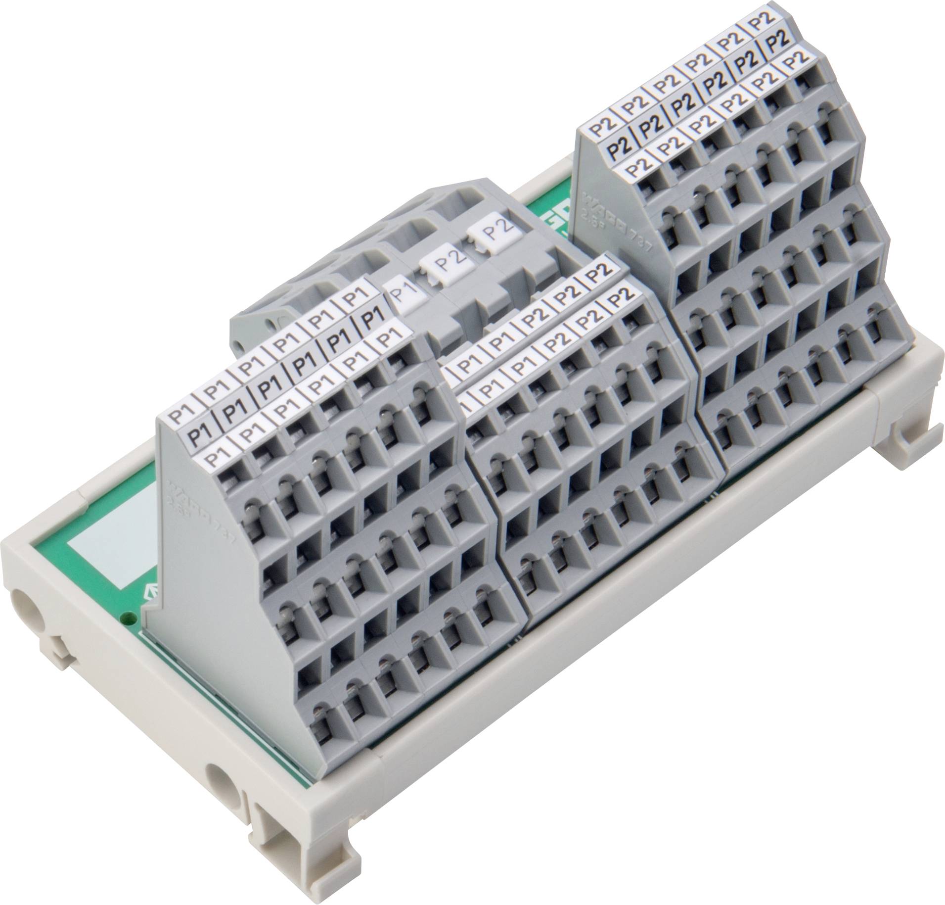 Ein grauer und orangefarbener Elektrostecker mit mehreren Schlitzen für die Drahteinführung, konzipiert für sichere, werkzeugfreie Verbindungen.