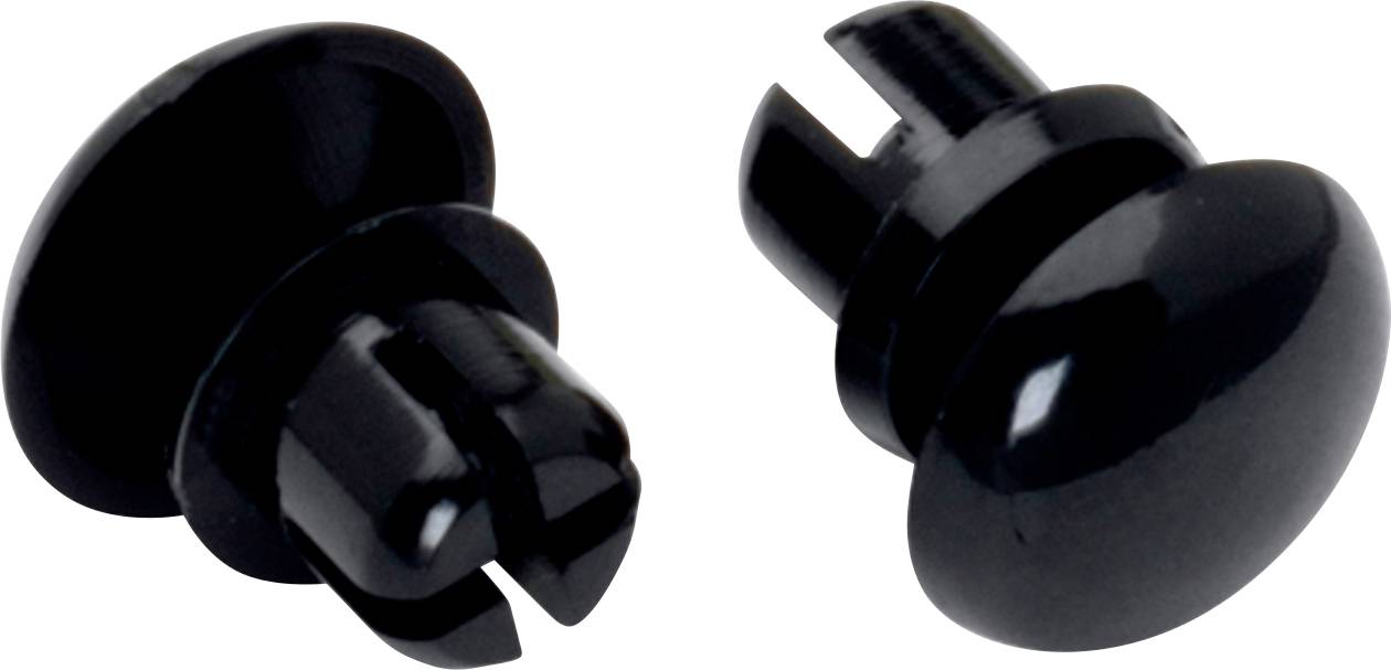 Zwei schwarze Analog-Sticks, als Ersatzteile für Gaming-Controller konzipiert, von verschiedenen Winkeln auf weißem Hintergrund gezeigt.