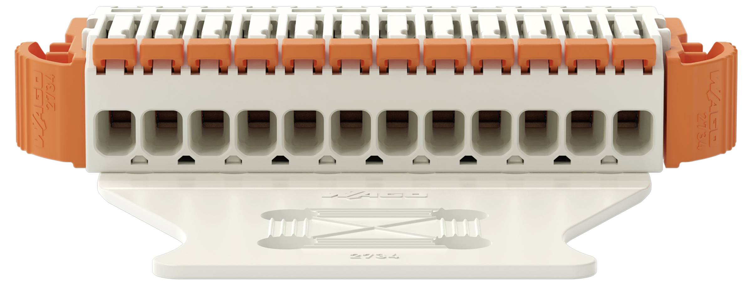 Ein grau-oranges Anschlussblock mit mehreren Verbindungsstellen. Er wird für die elektrische Verdrahtung und Schaltungsmontage verwendet.