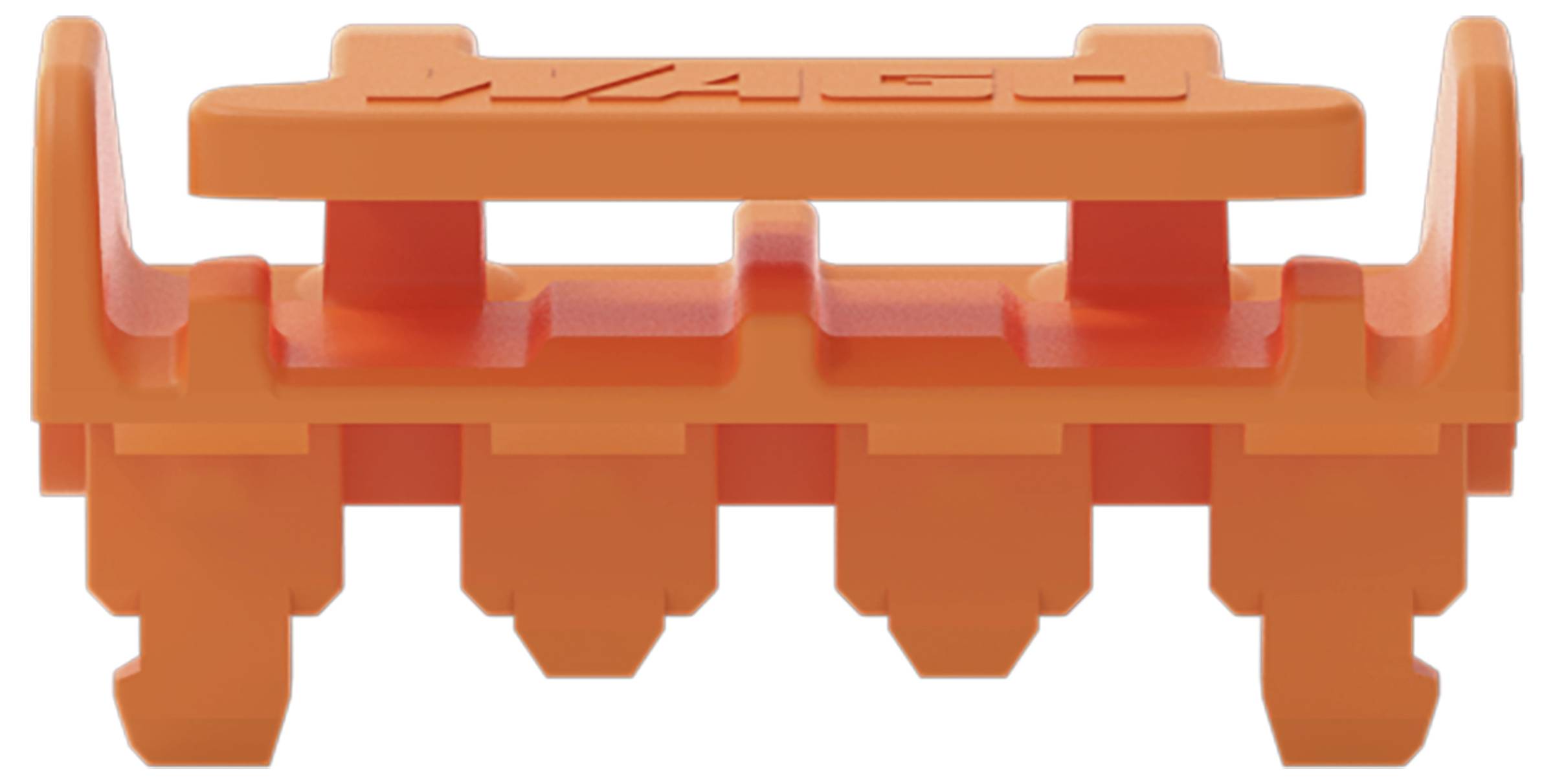 Orange-Kunststoffverbinder, rechteckige Form mit vorstehenden Rippen, verwendet zum Sichern von elektrischen Drähten in Automatisierungs- und Engineeringanwendungen.