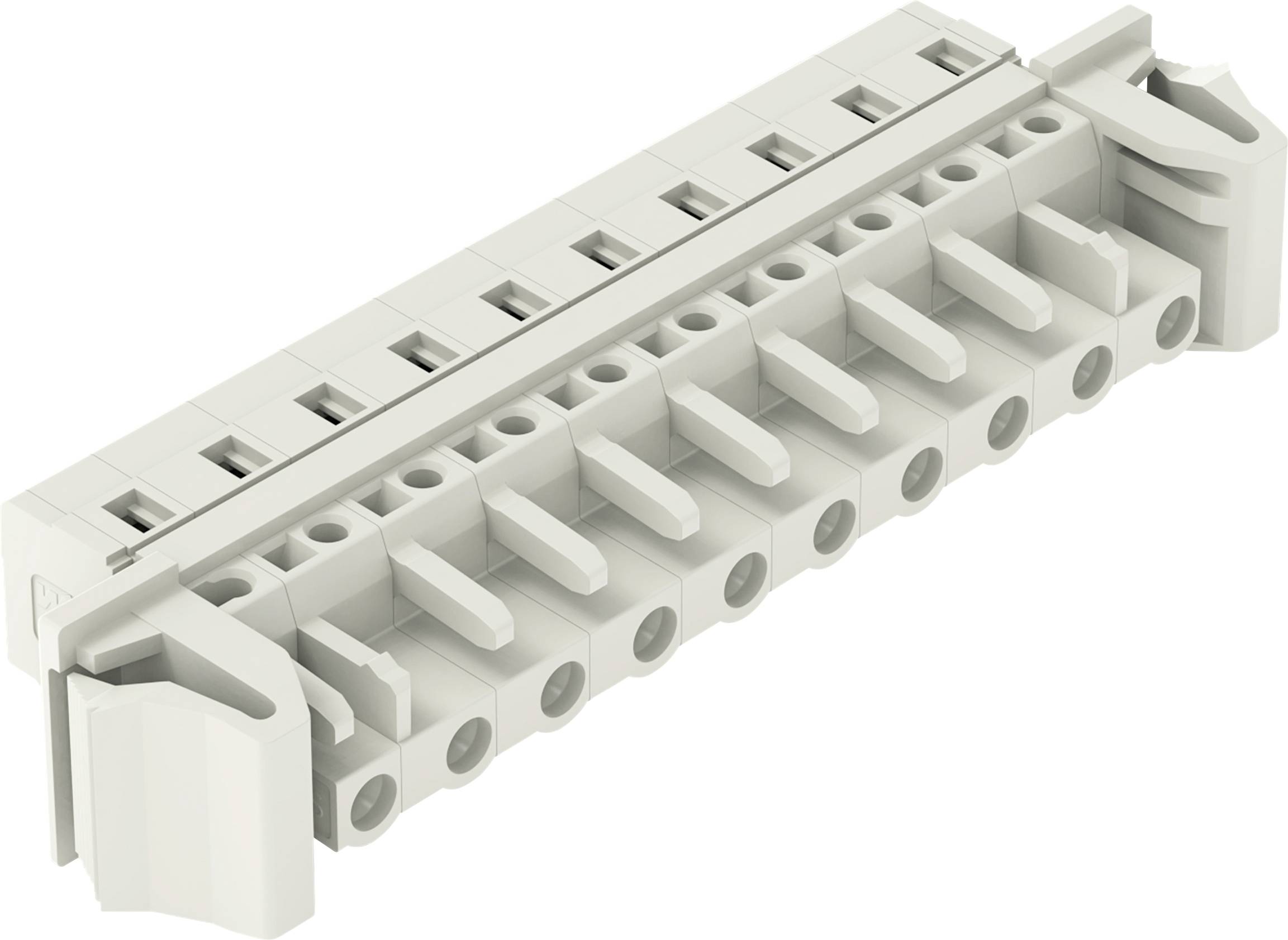 Ein weißer Elektrostecker mit mehreren Anschlüssen und Schraubverbindungen, entwickelt für sichere Drahtverbindungen.