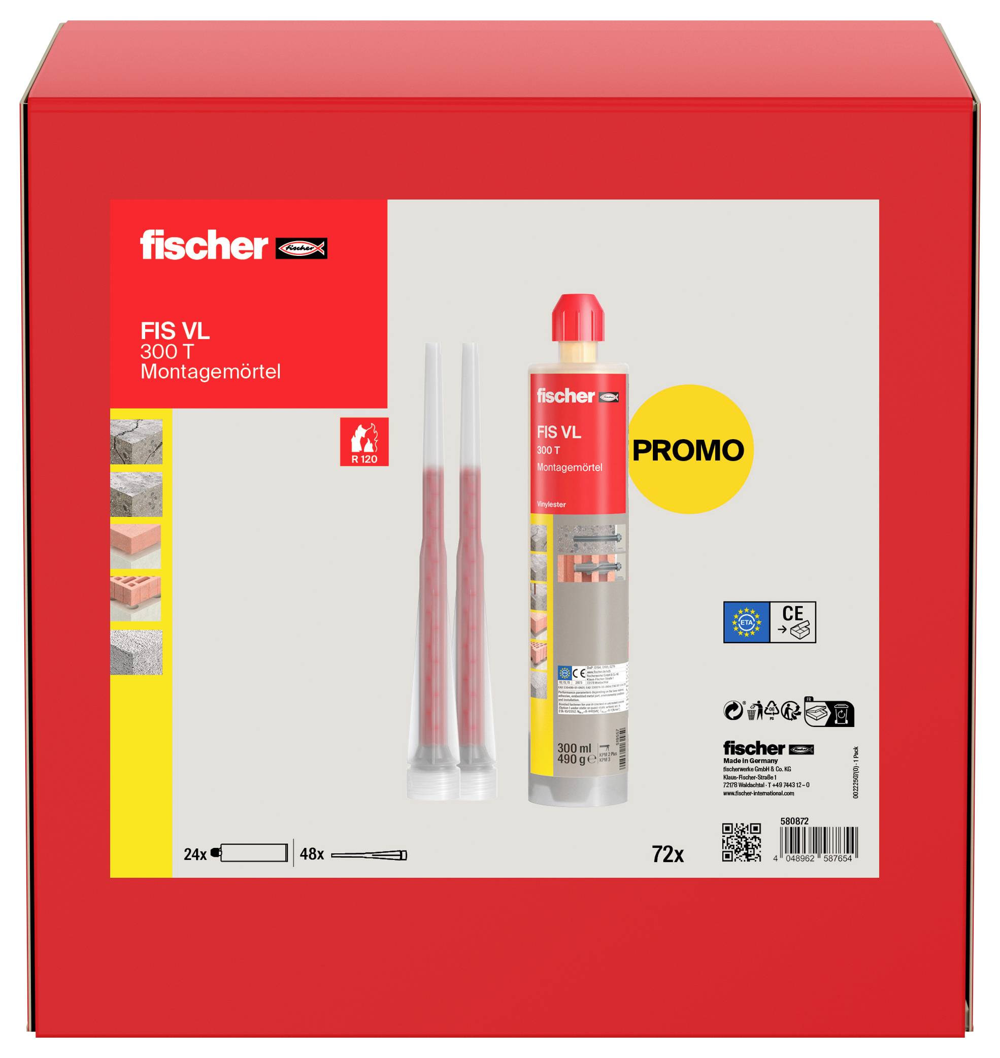 Paket mit der Bezeichnung „fischer FIS VL 300 T Montagemörtel