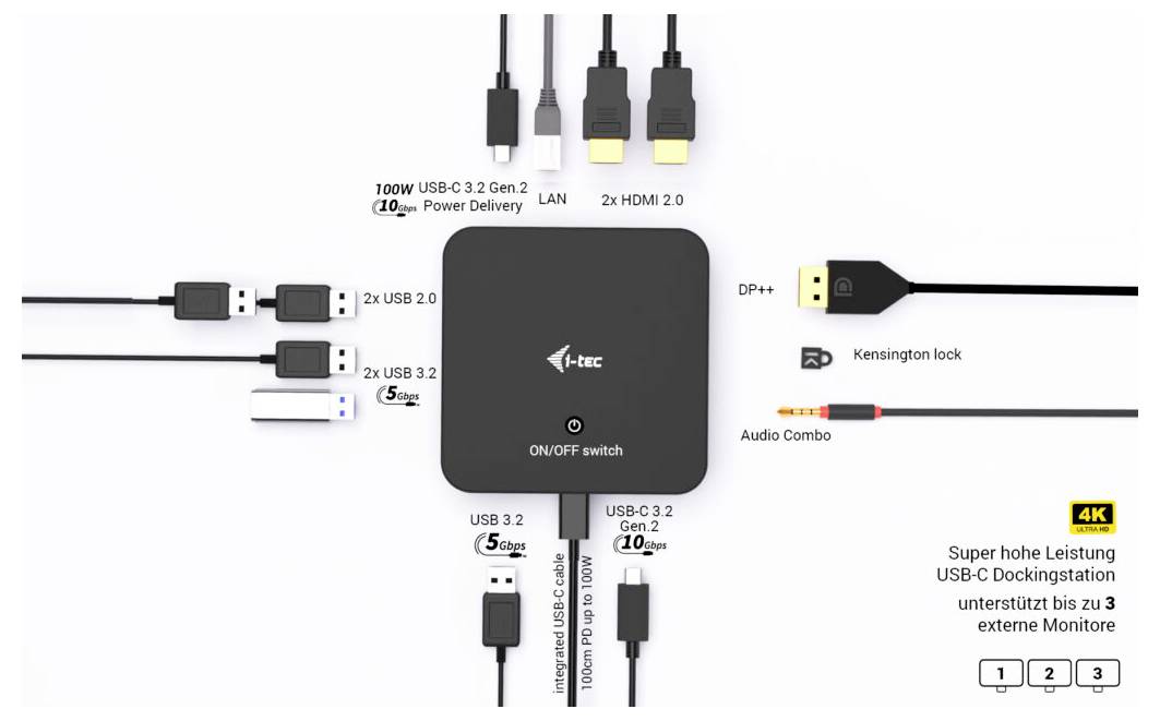 Itec USB-C® Dockingstation I-TEC USB-C DP Dual HDMI DS + Charger