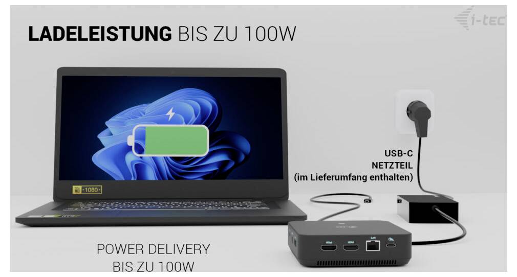 Itec USB-C® Dockingstation I-TEC USB-C DP Dual HDMI DS + Charger