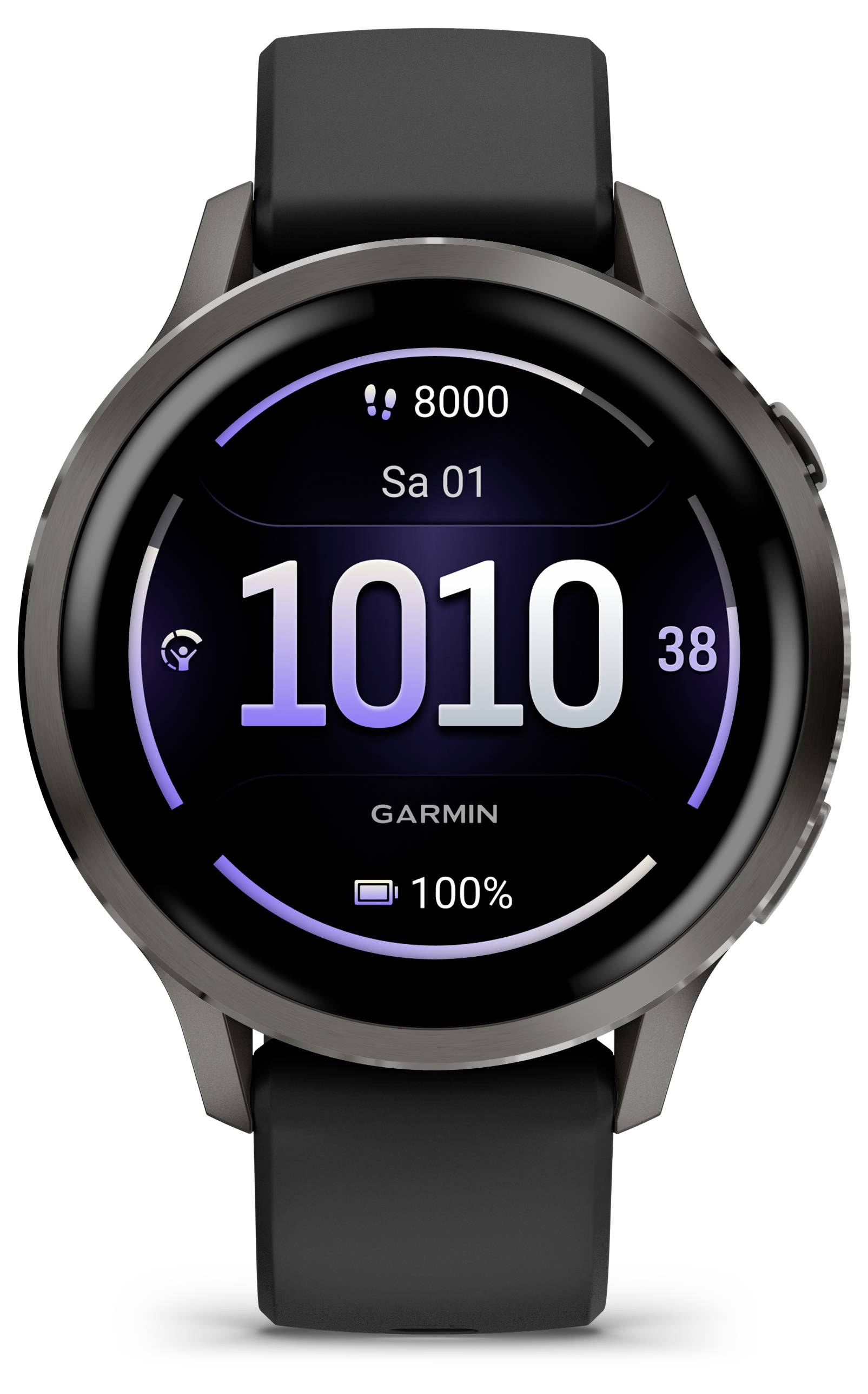 Eine Smartwatch zeigt die Uhrzeit „10:10:38
