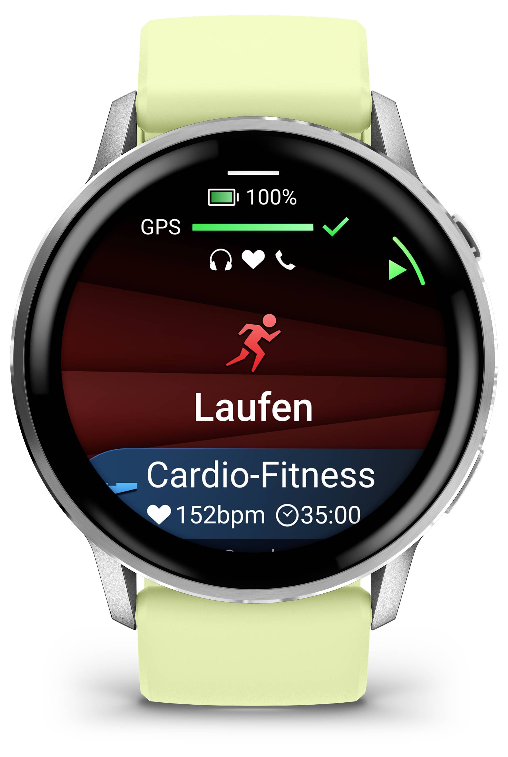 Smartwatch mit Cardio-Fitness-App mit Laufsymbol, zeigt 