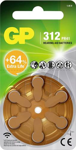 GP Hörgerätebatterie ZA312 1.4 V 6 St. Zink-Luft GPPBZZ31F017