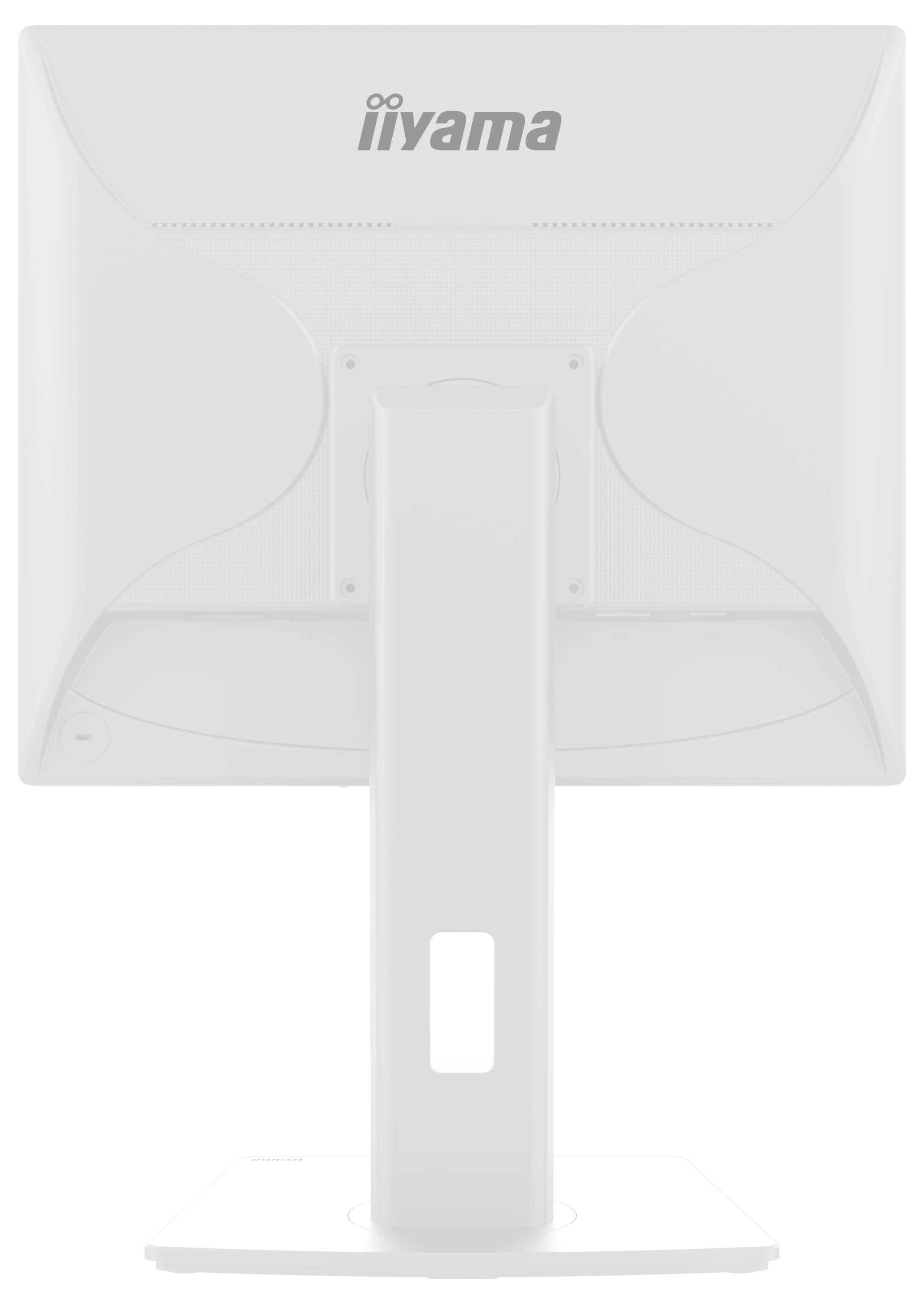 Das Bild zeigt die Rückansicht eines Breitbild-Computermonitors mit einer VESA-Halterung und verschiedenen Eingabeanschlüssen auf der rechten Seite.