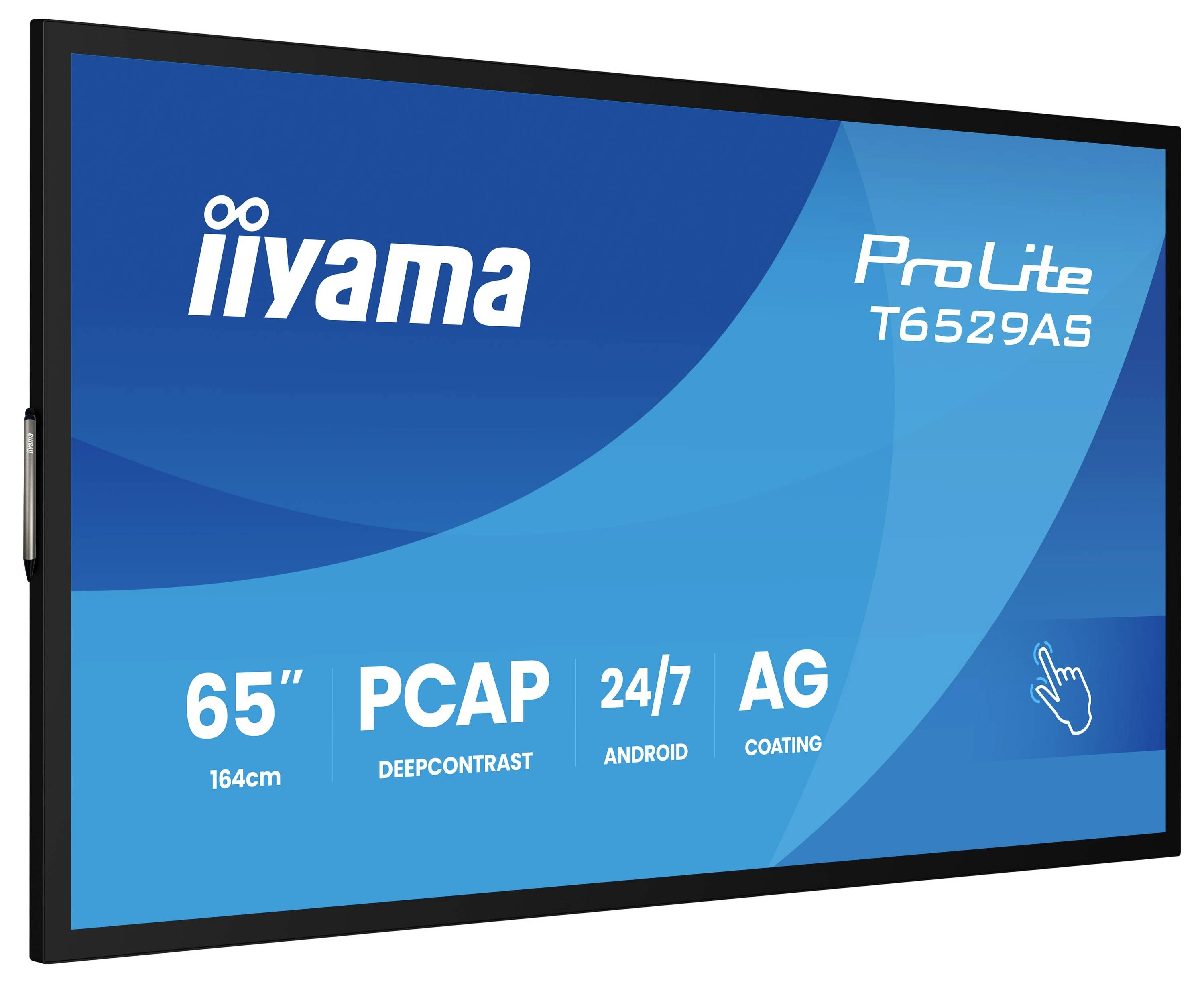 iiyama ProLite T6529AS 65-Zoll Touchscreen-Display mit PCAP, DeepContrast, 24/7-Betrieb, Android und AG-Beschichtung.
