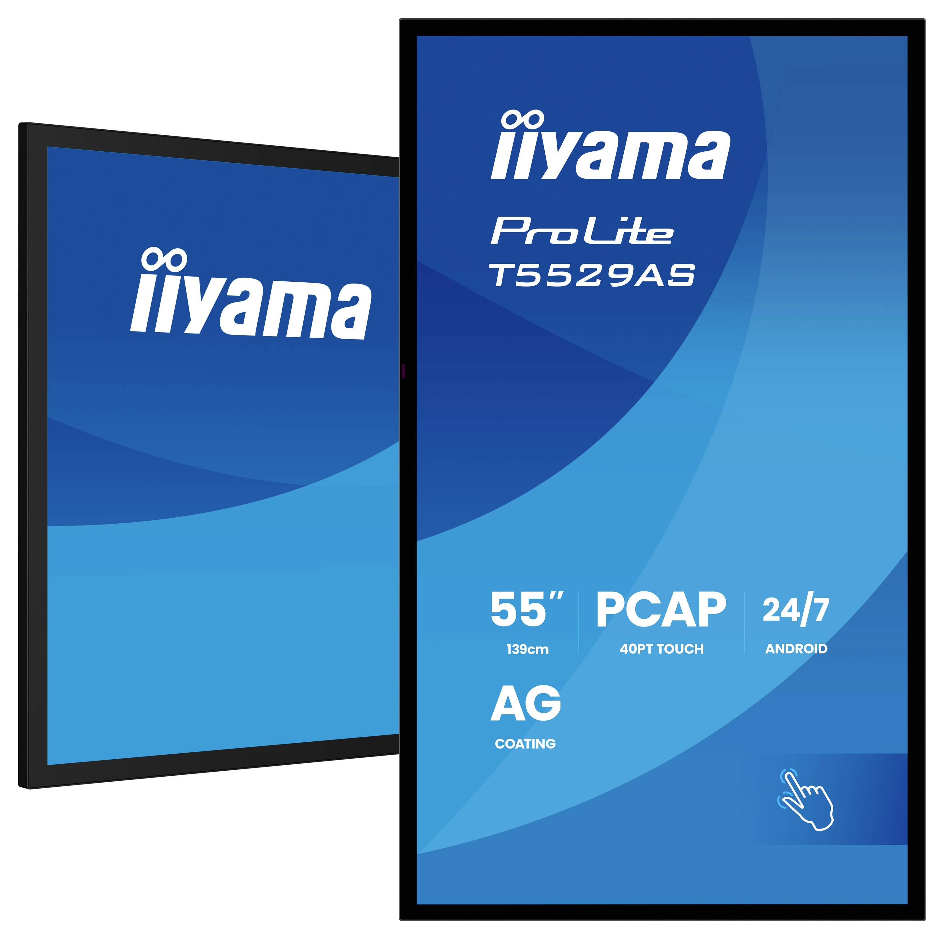 Iiyama ProLite T5529AS Touchscreen-Display Werbeanzeige. Hauptmerkmale: 55-Zoll-Größe, 40PT-Touchscreen, 24/7-Betrieb, AG-Beschichtung, Android.