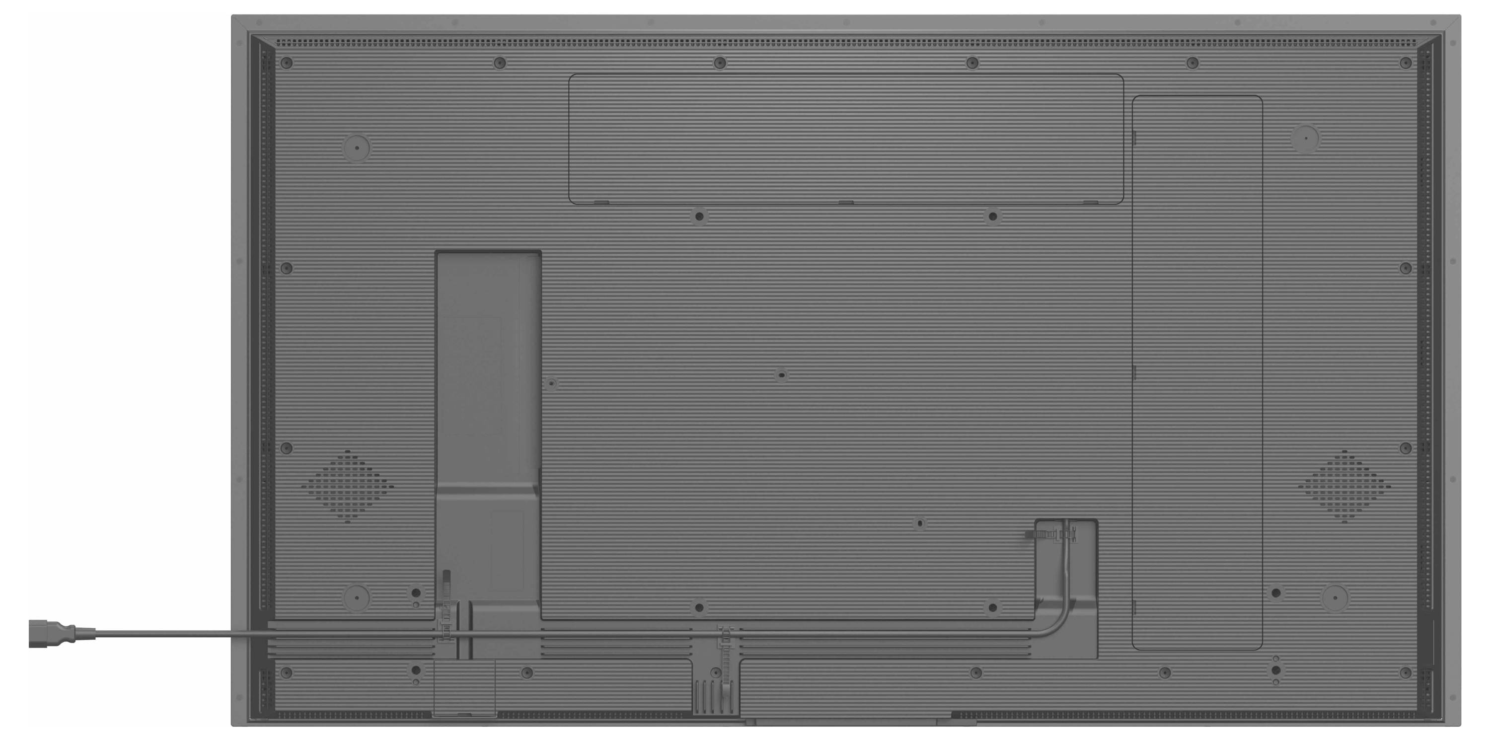 Rückansicht eines Fernsehers mit Stromkabel und verschiedenen Anschlussanschlüssen.