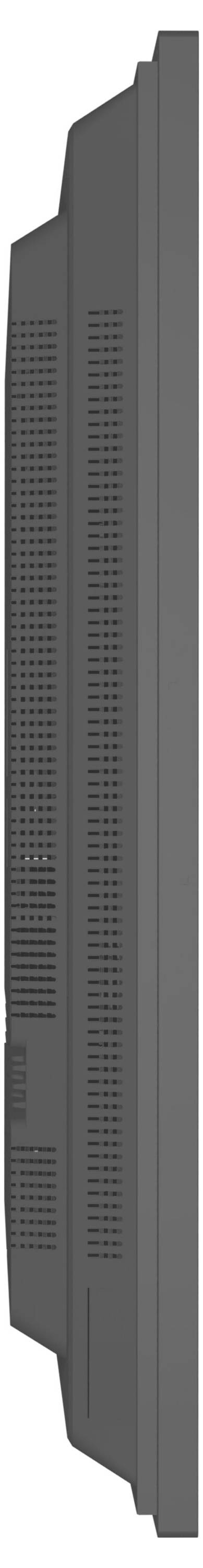 Ein Computermonitor von hinten gesehen, mit einem Markenlogo und montiert auf einem eleganten, verstellbaren Ständer.
