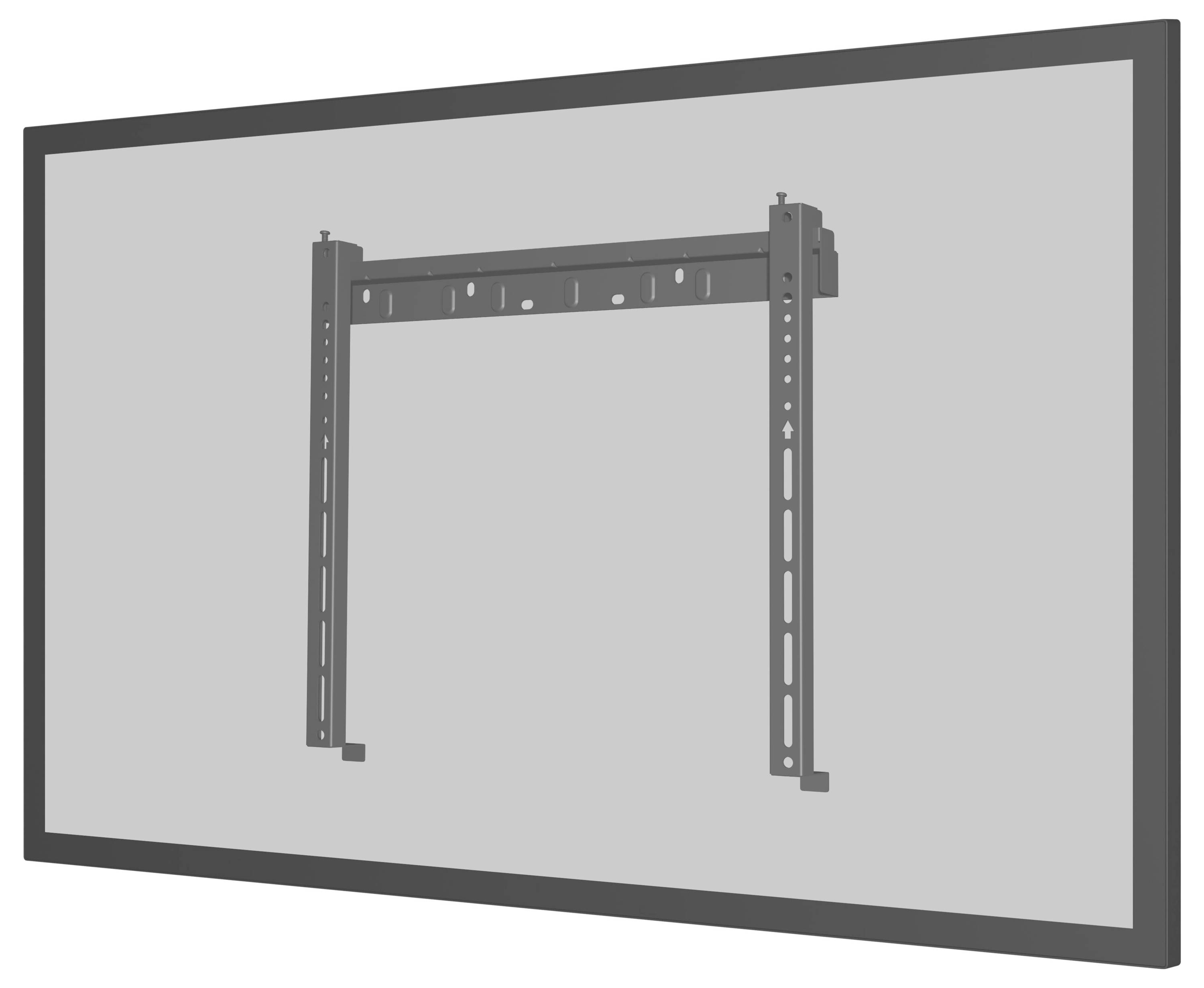 Eine Flachbildfernseh-Wandhalterung mit verstellbaren Halterungen auf einer rechteckigen Platine, die eine Installationseinrichtung zeigt.