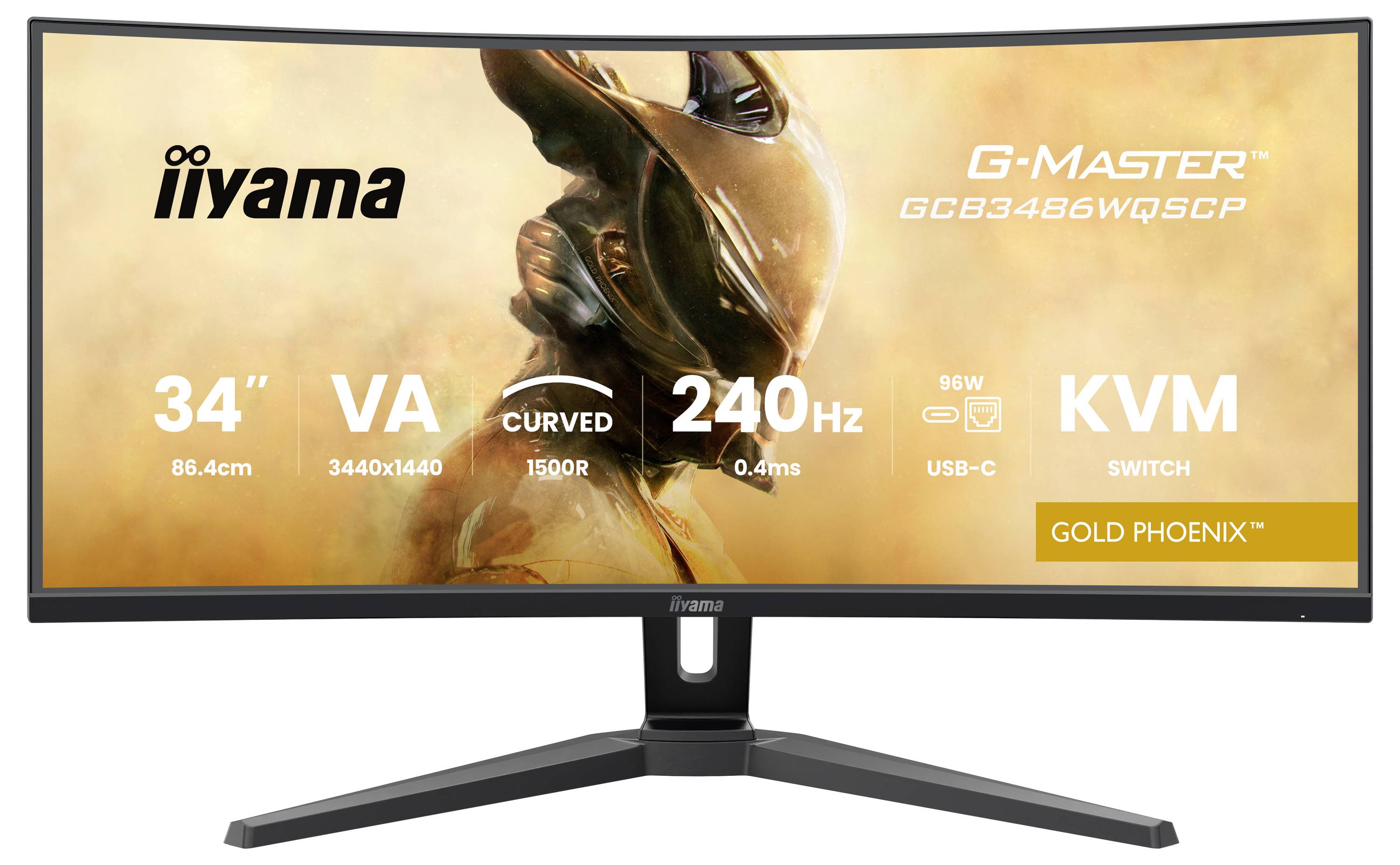 Ein Ultra-Breitbildmonitor mit Text: „iiyama G-Master 34