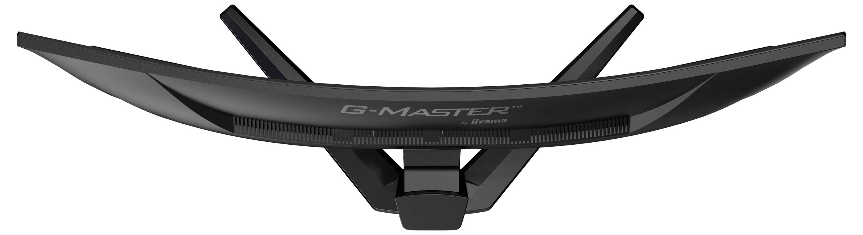 Gekrümmter schwarzer Monitor von oben betrachtet, mit dem Markennamen 