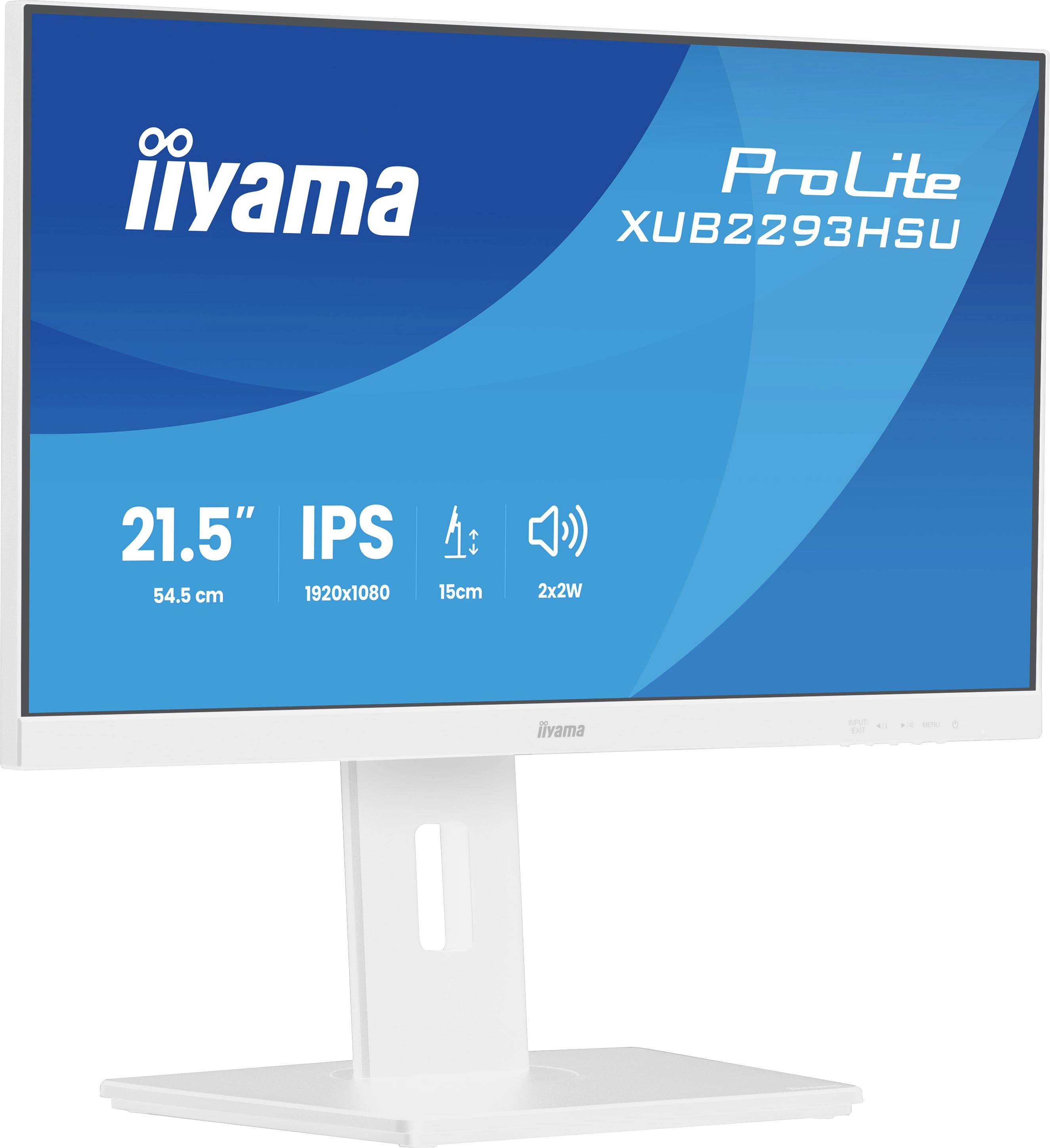 iiyama Monitor mit 21,5-Zoll IPS-Display, Auflösung von 1920x1080, Höhenverstellung und integrierten 2x2W-Lautsprechern.
