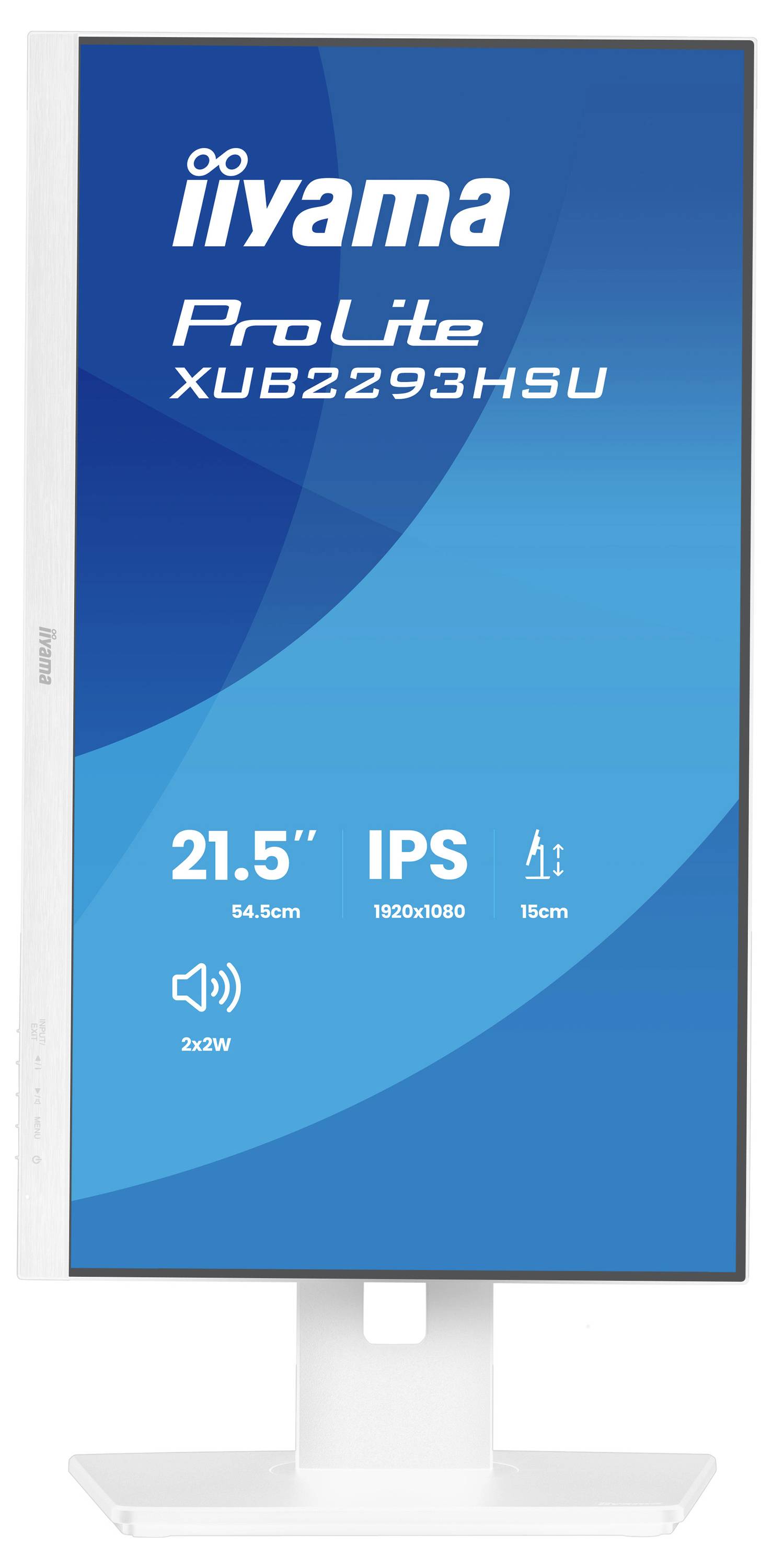 Iiyama ProLite XUB2293HSU Monitor mit 21,5-Zoll-Bildschirm, IPS-Technologie, 1920x1080-Auflösung, 16cm Höhenverstellung und 2x 2W-Lautsprechern.