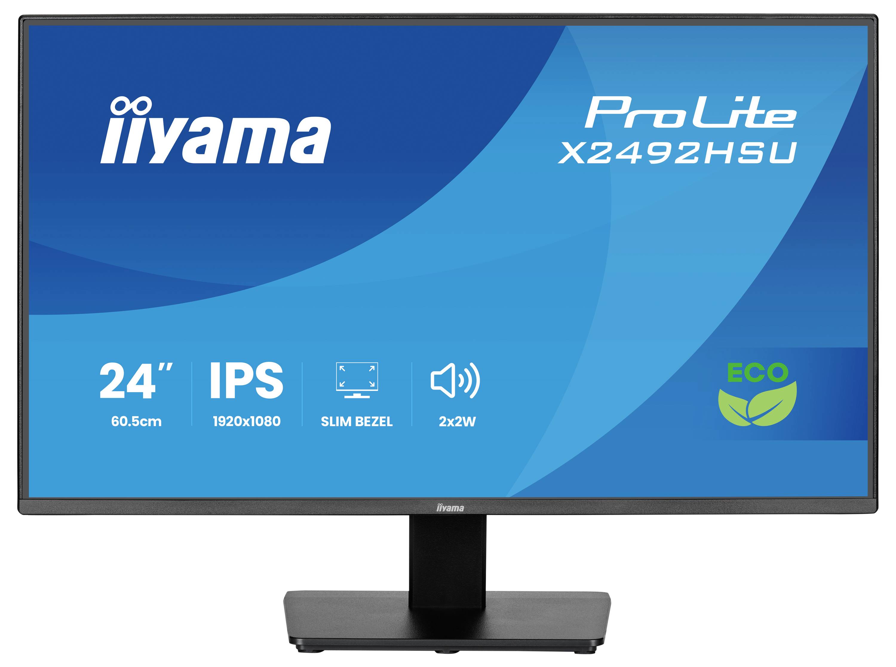 'iiyama ProLite X2492HSU' Monitor; 24 Zoll, IPS-Display, 1920x1080 Auflösung, mit schmalem Rahmen, zwei 2-Watt-Lautsprecher, umweltfreundlich.