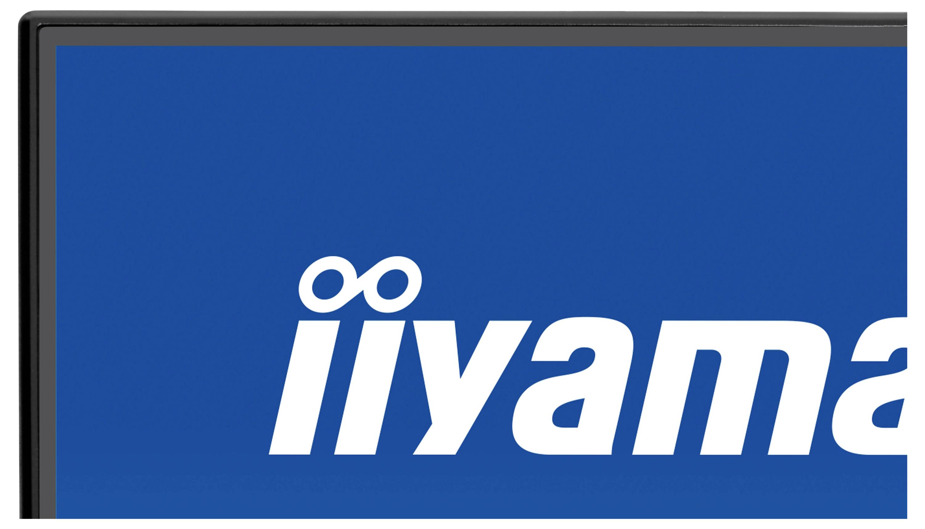 Ein blauer Bildschirm, der einen Teil des 'iiyama'-Logos in Weiß auf der rechten Seite anzeigt.