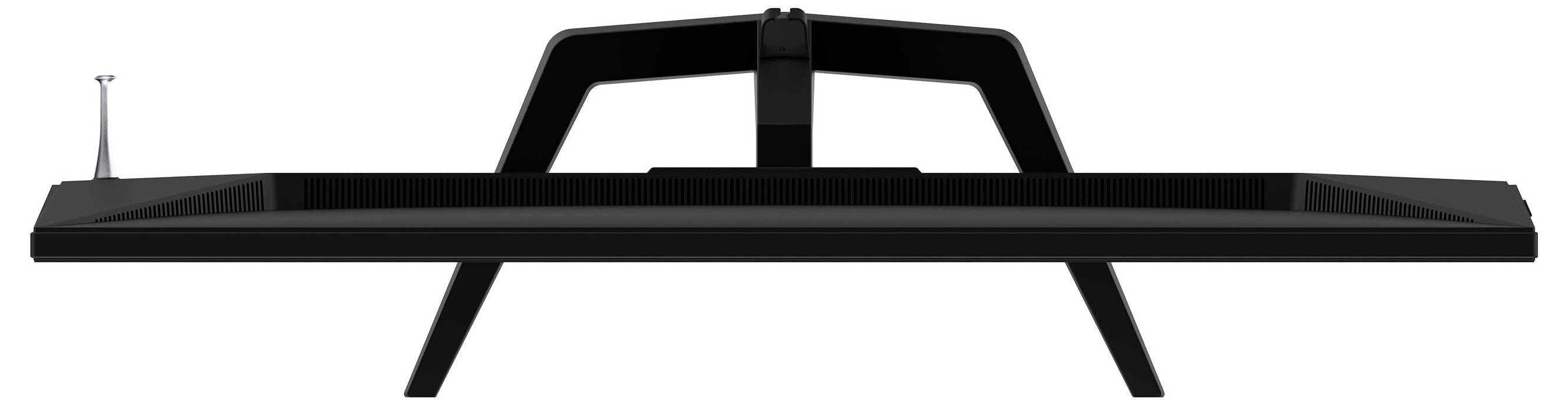 Rückansicht eines eleganten schwarzen Computermonitors mit minimalistische Halterung.