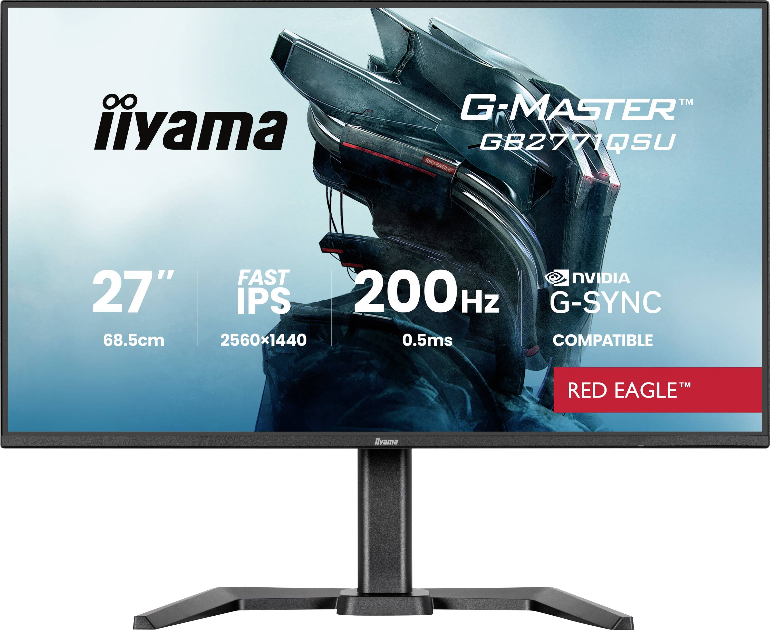 iiyama G-Master GB2770QSU Monitor, 27 Zoll Fast IPS, 2560x1440 Auflösung, 200Hz Bildwiederholfrequenz, NVIDIA G-SYNC kompatibel, Red Eagle Serie.