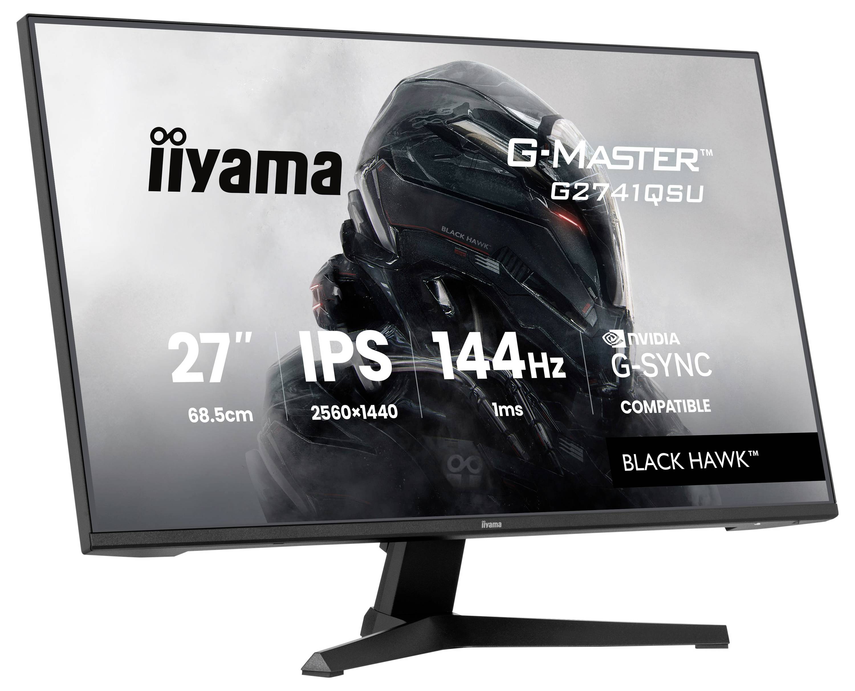 Ein Computermonitor zeigt eine gepanzerte Figur auf dem Bildschirm an, mit Text, der 