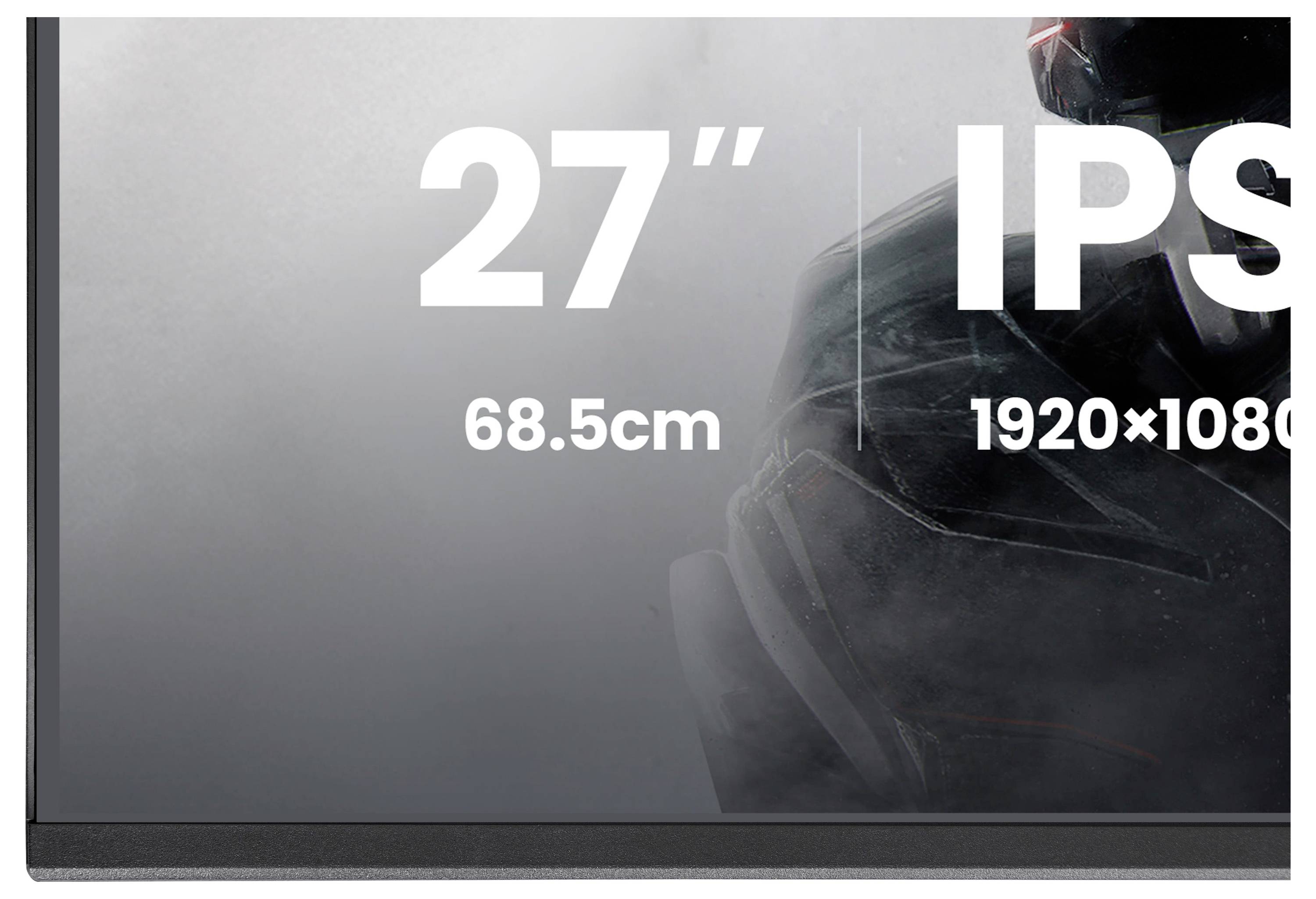 27-Zoll-, 68,5 cm, 1920x1080 IPS-Monitorbildschirm mit einer teilweisen Ansicht eines futuristischen Anzugdesigns auf der Seite.