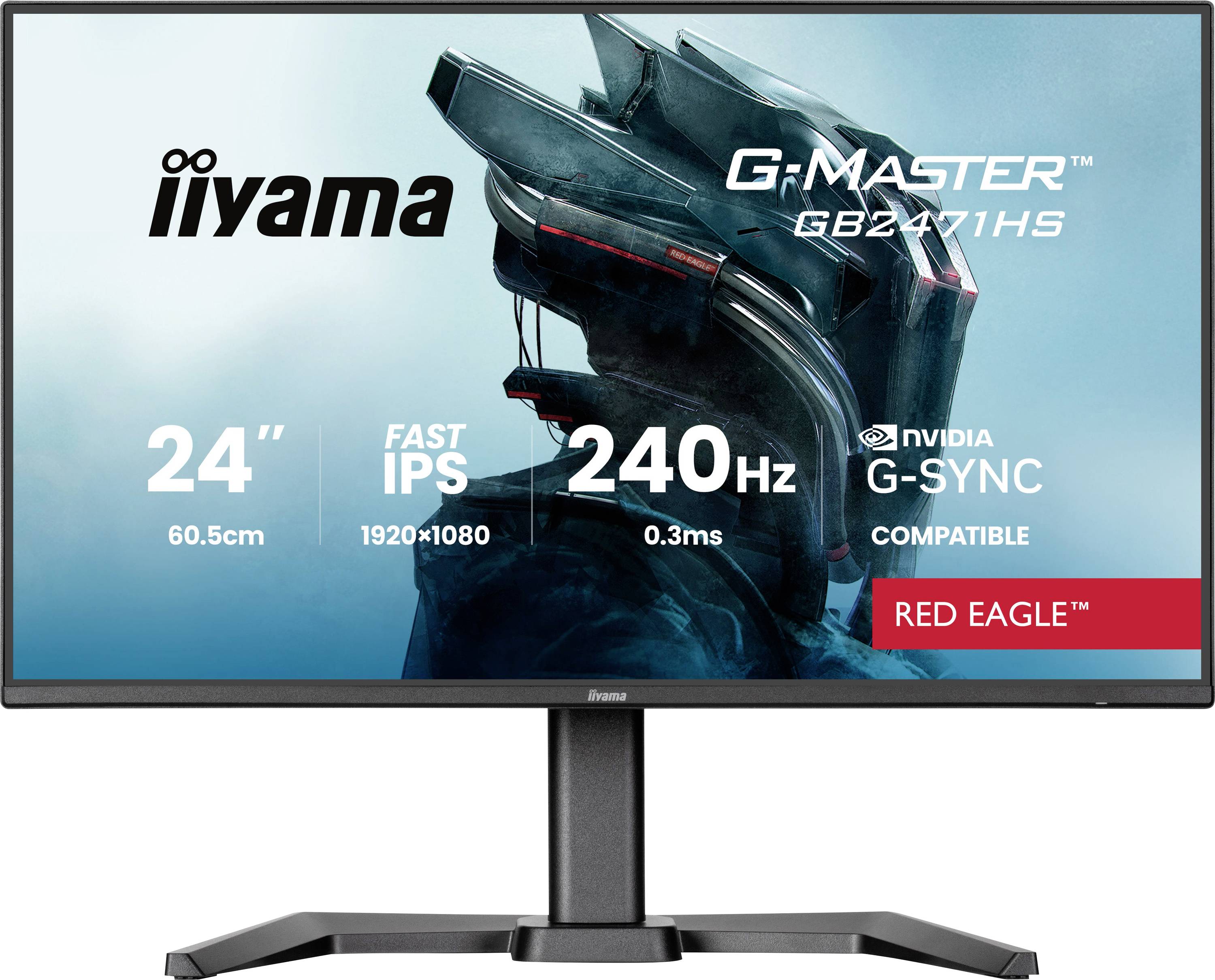 Computermonitor der Marke 'iiyama', Modell 'G-Master GB2471HS', 24 Zoll, 1920x1080 Auflösung, 240Hz, mit der Bezeichnung 'Red Eagle'.