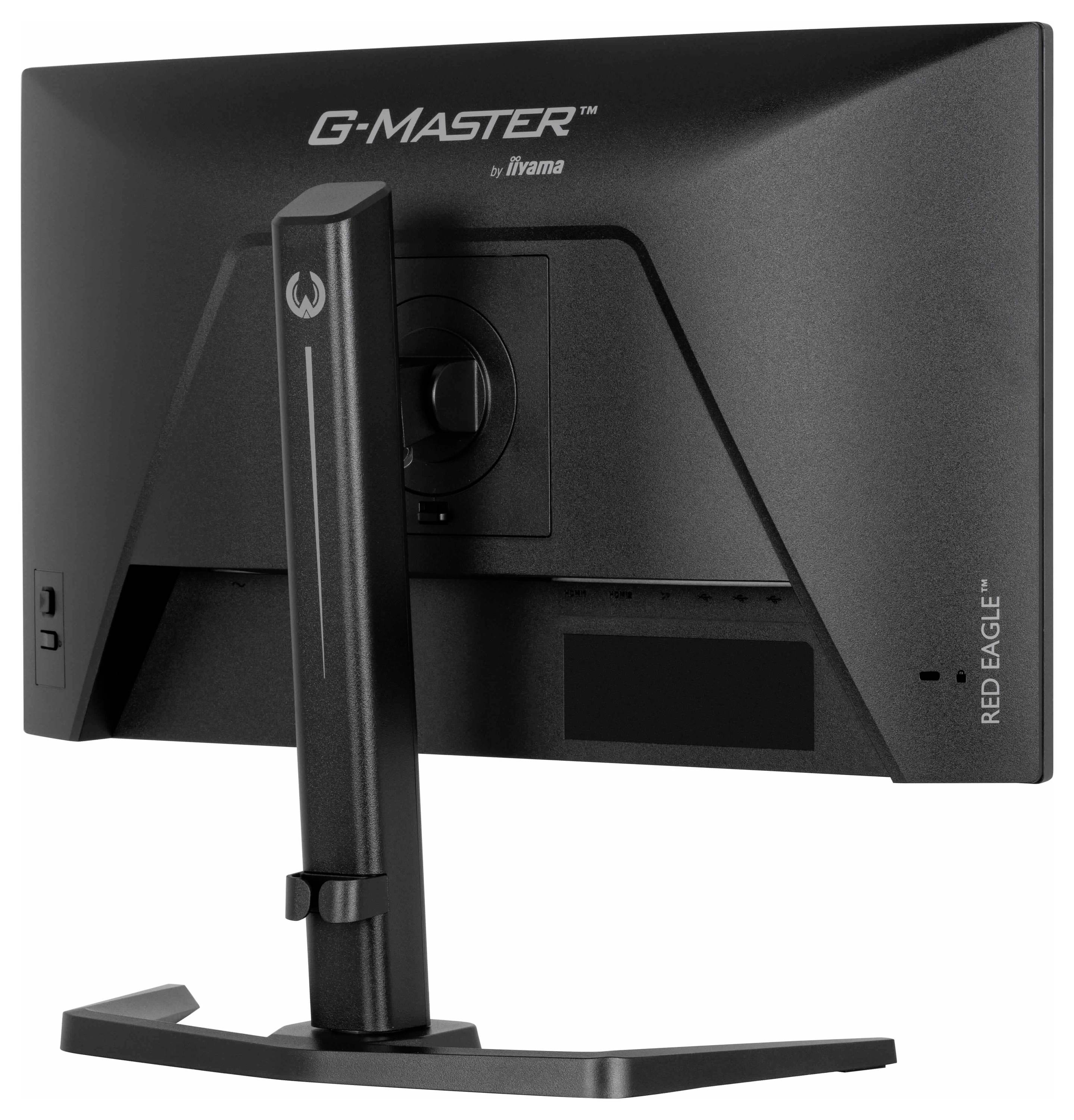 Ein schwarzer G-Master-Computermonitor von hinten betrachtet, mit dem Logo der Marke und dem Namen „RED EAGLE