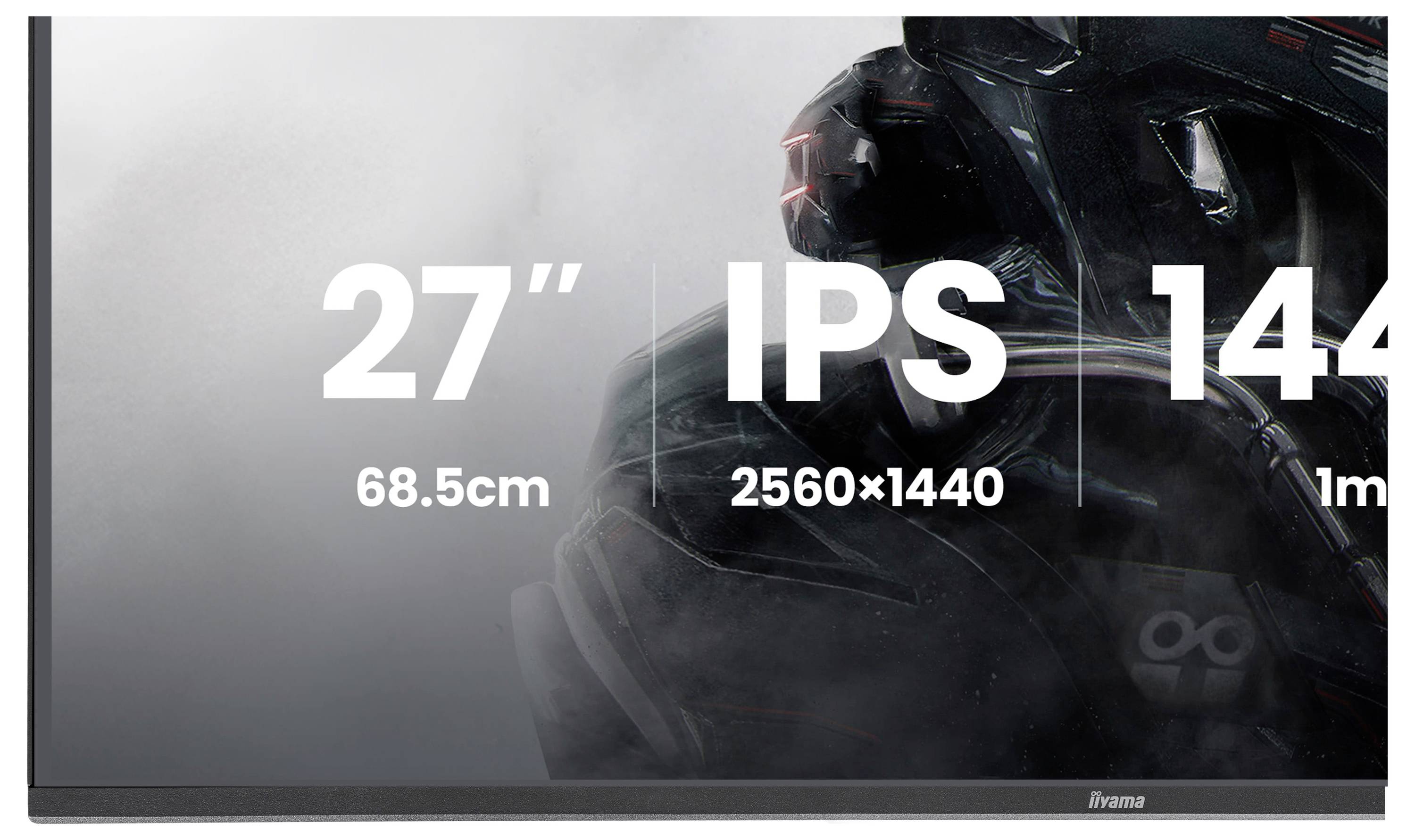 Eine Nahaufnahme der Spezifikationen eines Monitors: „27