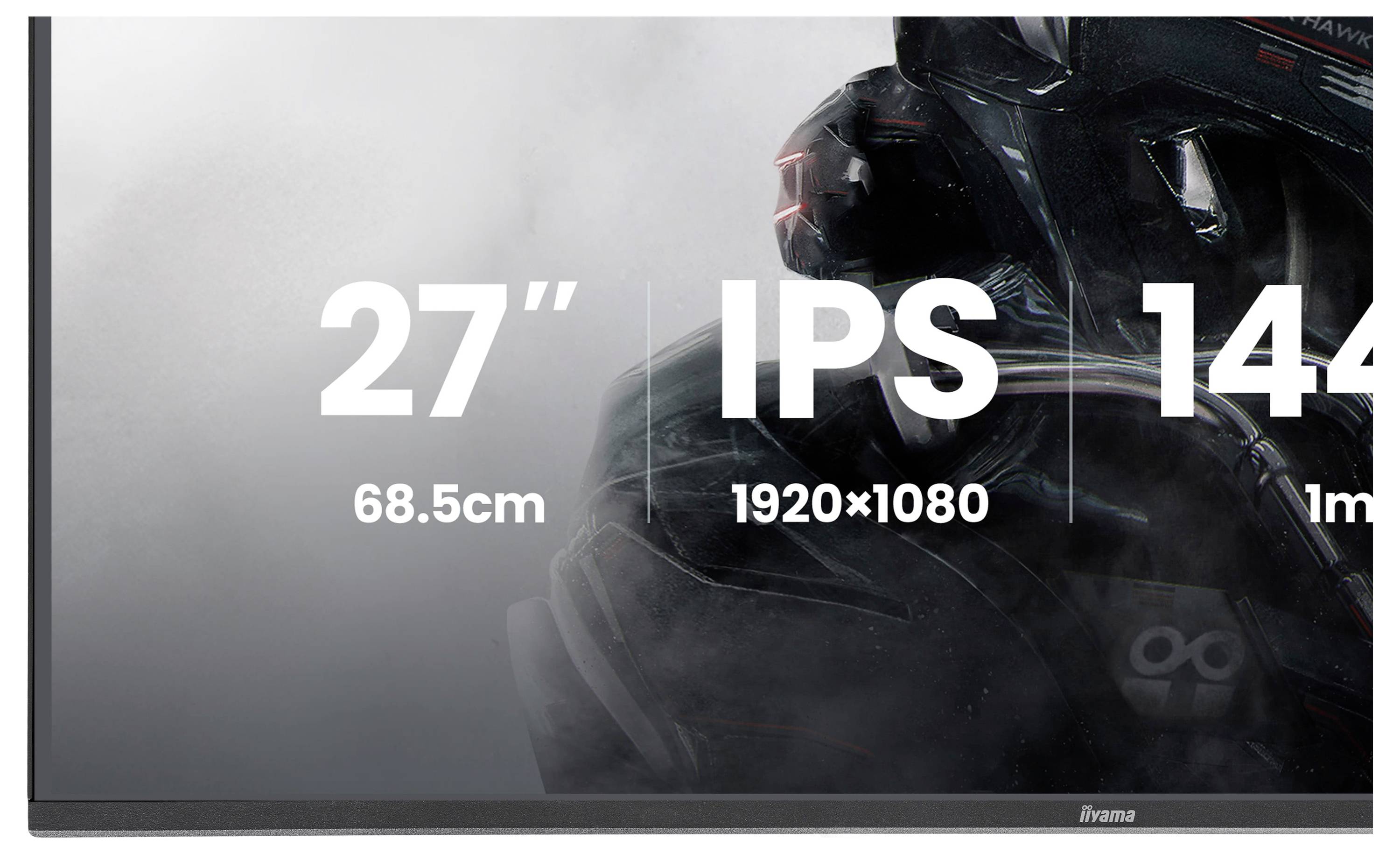 Ein Computermonitor mit elegantem schwarzem Ständer, von hinten betrachtet, mit dem Markennamen „G-Master