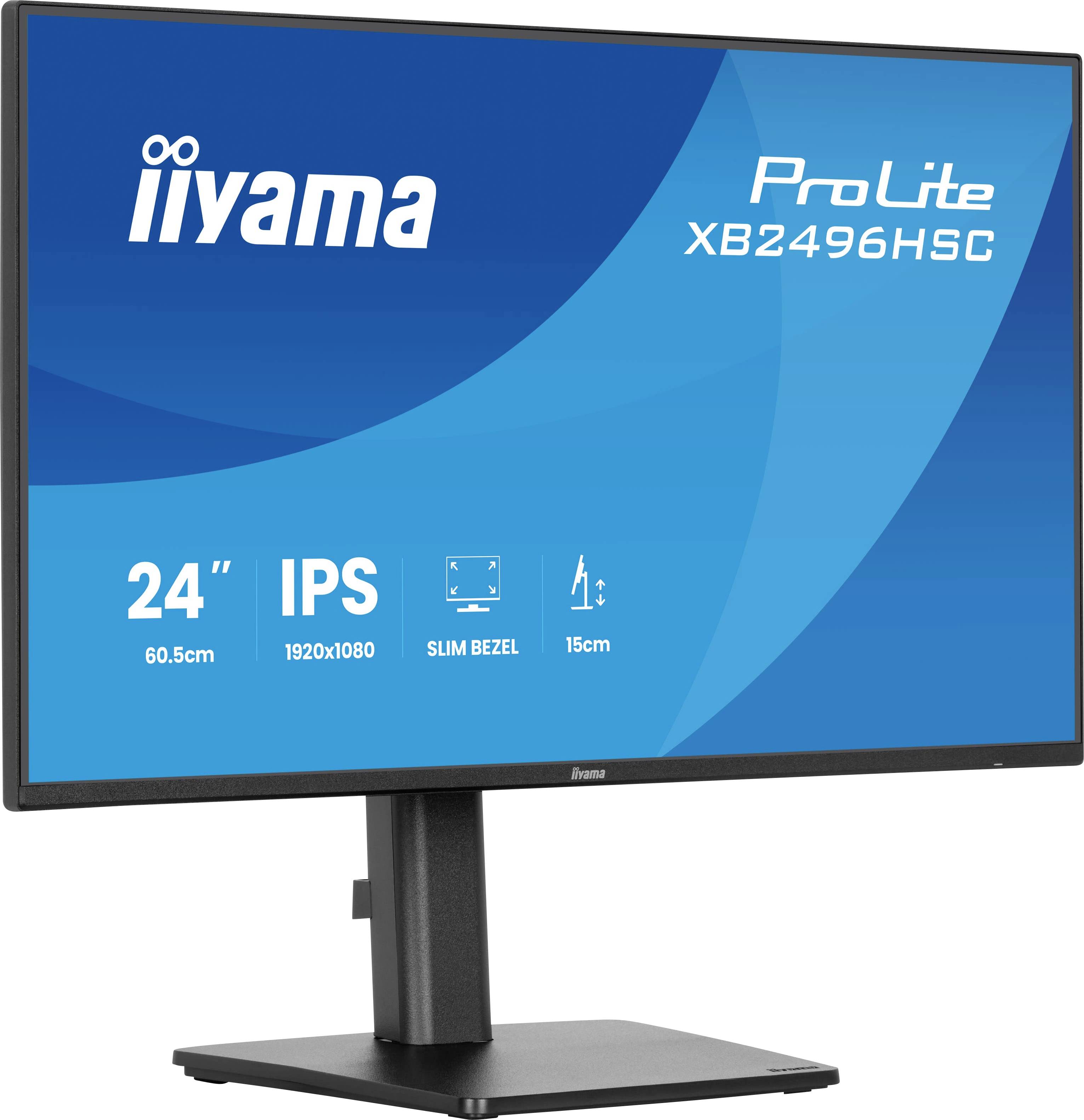 Iiyama ProLite XB2496HSU-Monitor mit 24-Zoll-IPS-Display, 1920x1080-Auflösung, schmalem Rahmen und höhenverstellbarem Ständer.