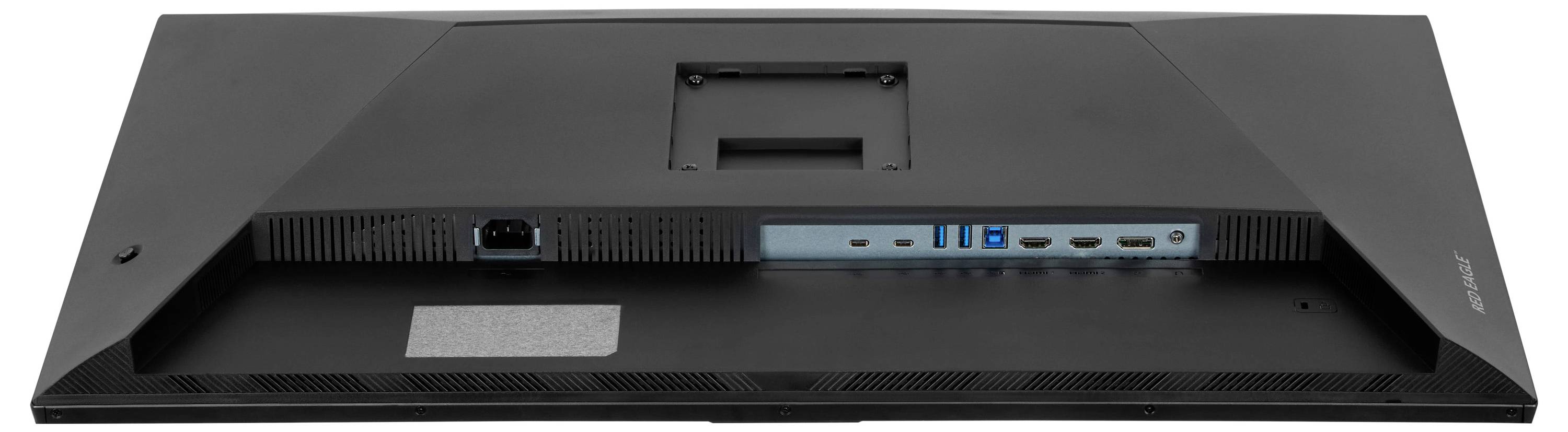 Das Bild zeigt die Rückseite eines iiyama-Computermonitors mit einem Ständer und einem sichtbaren Markenlogo oben.