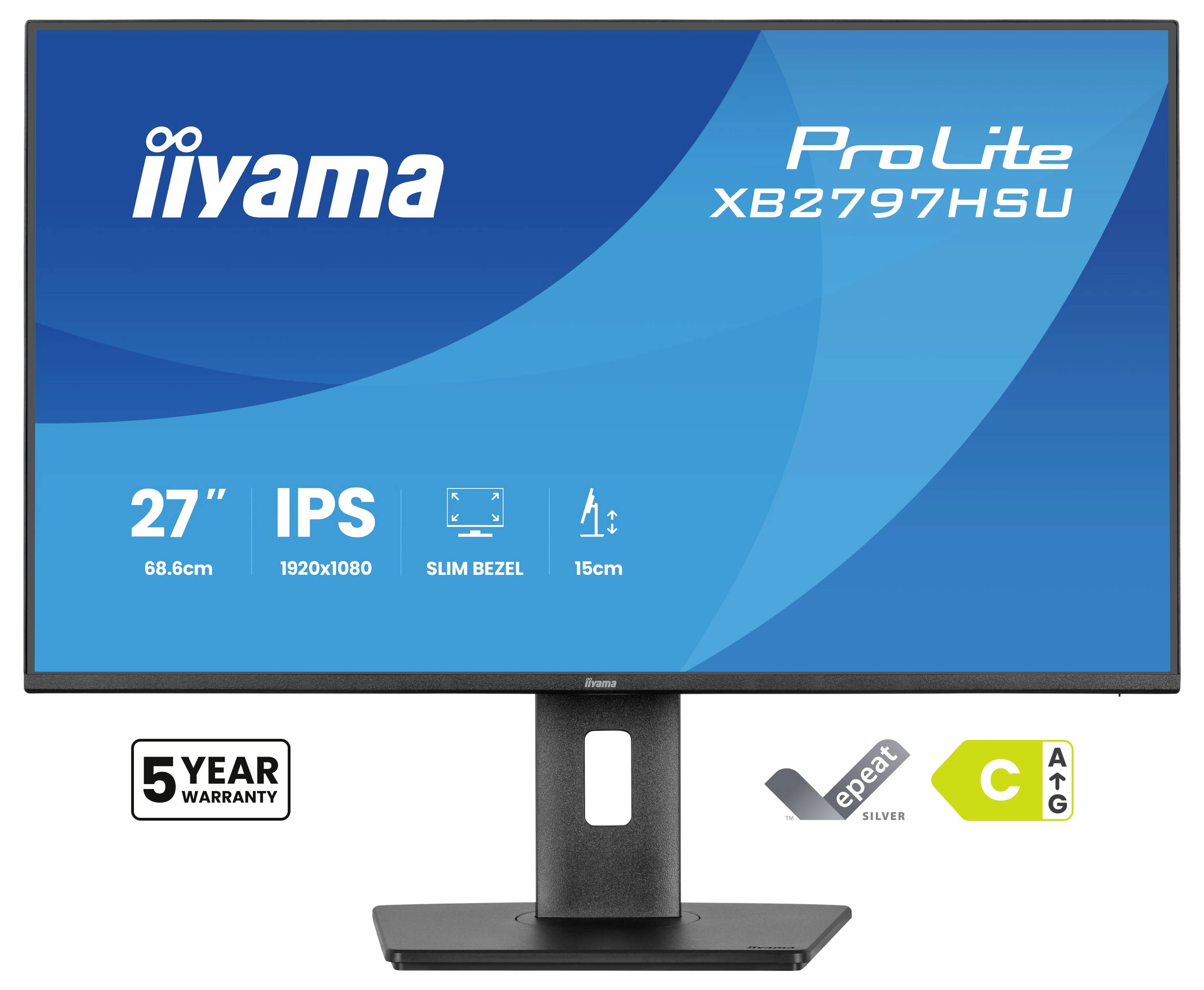 Monitor mit blauem Bildschirm, auf dem „iiyama ProLite XB2797HSU