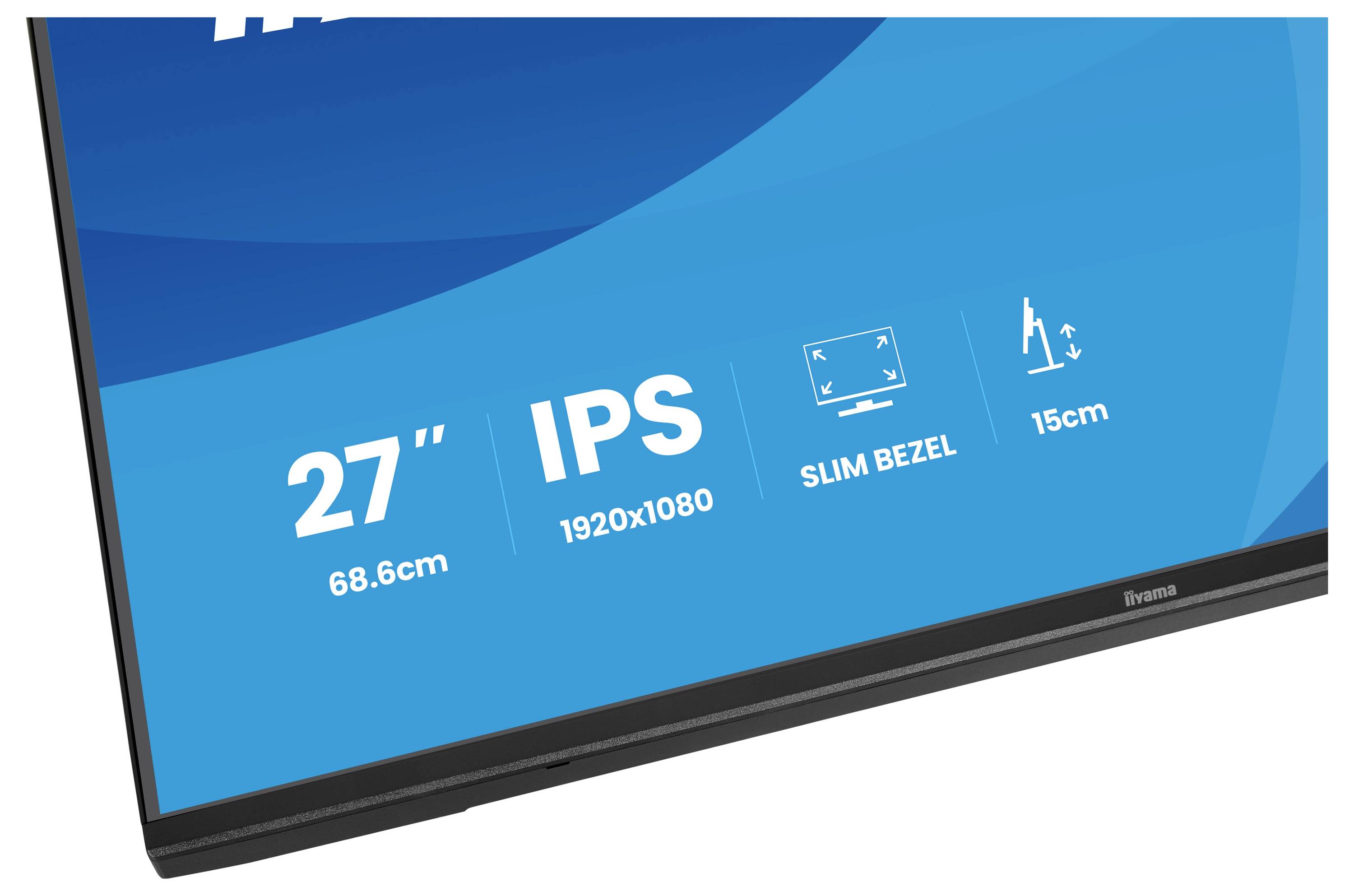 Ein Monitor-Display-Eck mit Spezifikationen: '27