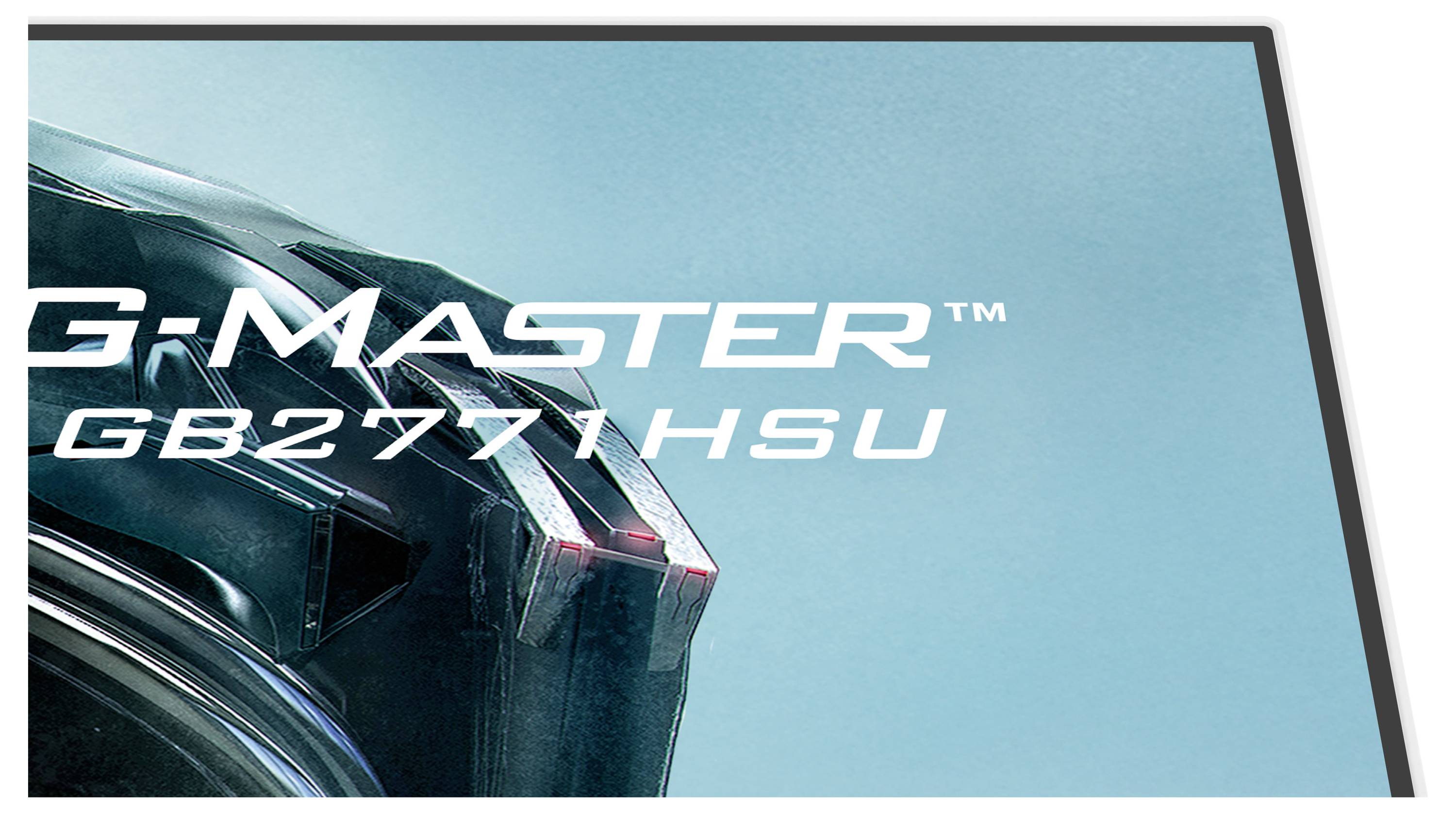 Monitorecke zeigt einen Teil des eleganten Designs mit futuristischen Konturen und dem Text „G-Master GB2771HSU