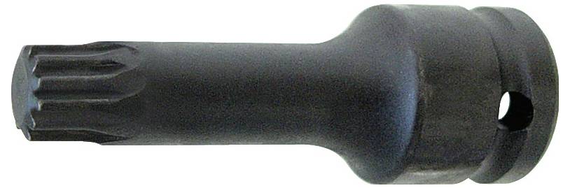 Eine schwarze Torx-Bit-Nuss mit sechseckiger Basis, verwendet zum Anziehen oder Lösen von Befestigungselementen, dargestellt vor einem weißen Hintergrund.