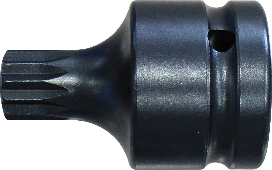 Ein schwarzes Spline-Antrieb-Steckschlüssel-Werkzeug mit glänzender Oberfläche; konzipiert für den Einsatz in Automobil- oder Mechanikanwendungen.