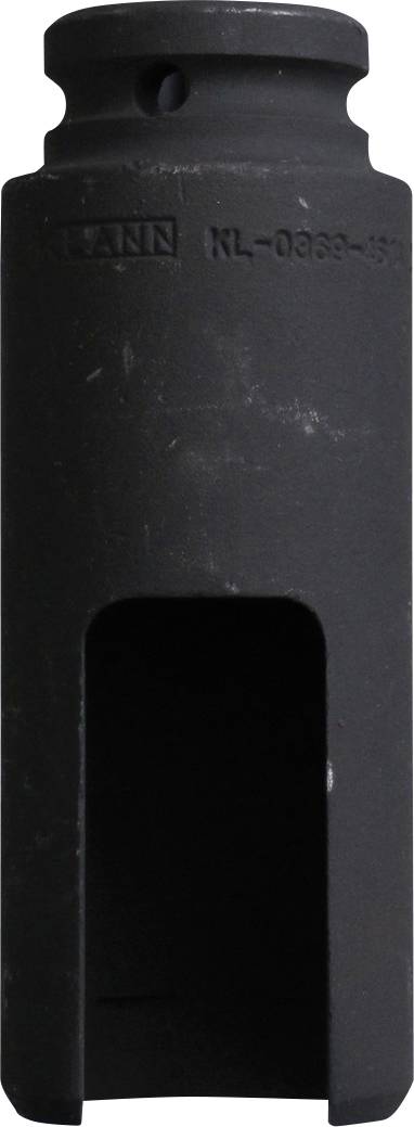 Ein zylindrisches Werkzeug mit hohlem Mittelpunkt und Schlitz, wahrscheinlich für mechanische oder industrielle Anwendungen verwendet. Es ist schwarz und hat eine strukturierte Oberfläche.