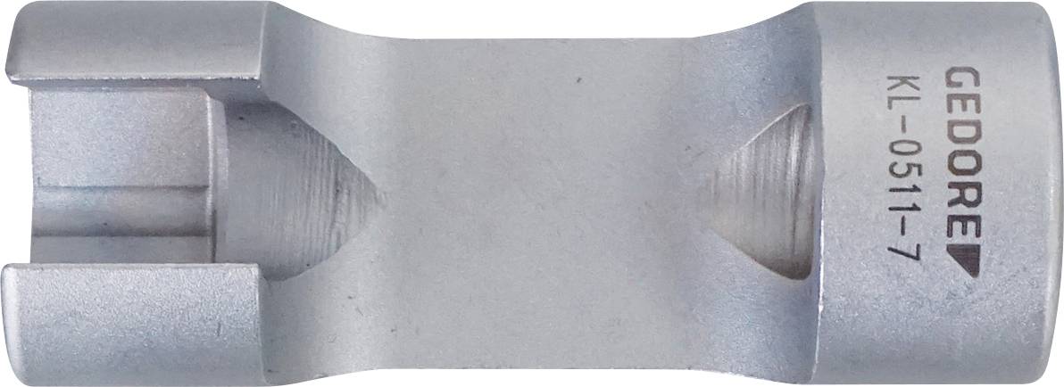 Ein silbernes Automotive-Werkzeug GEDORE KL-0511-7 mit gezahnten Enden, das zum Entfernen oder Installieren spezifischer Autoteile verwendet wird.