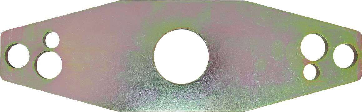 Eine metallische Halterung mit mehreren kreisförmigen Löchern und einem großen zentralen Loch, die häufig für mechanische oder strukturelle Unterstützung verwendet wird.