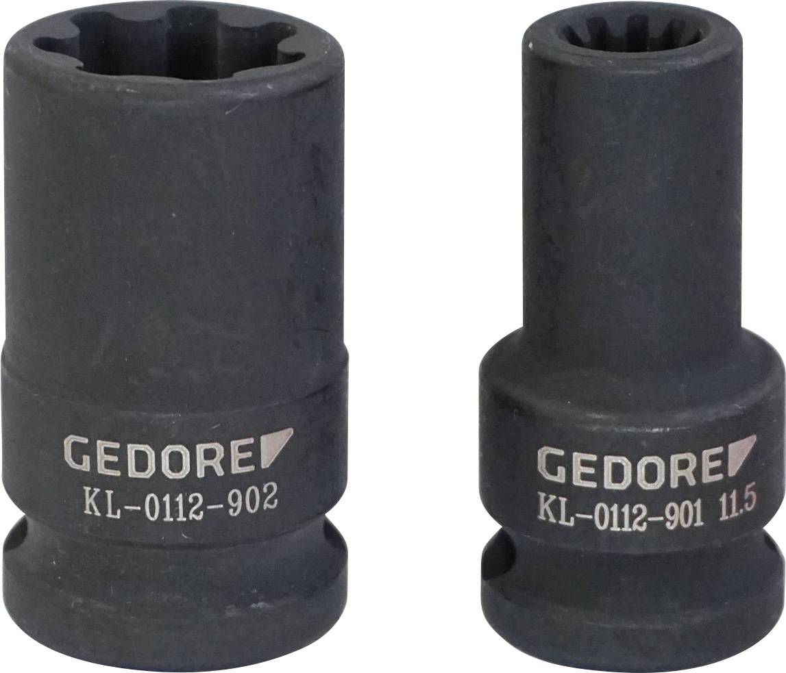 Zwei schwarze Gedore-Steckschlüssel verschiedener Größen mit den Bezeichnungen 'KL-0112-902' und 'KL-0112-901 11.5'. Verwendet für Radmuttern von Fahrzeugen.